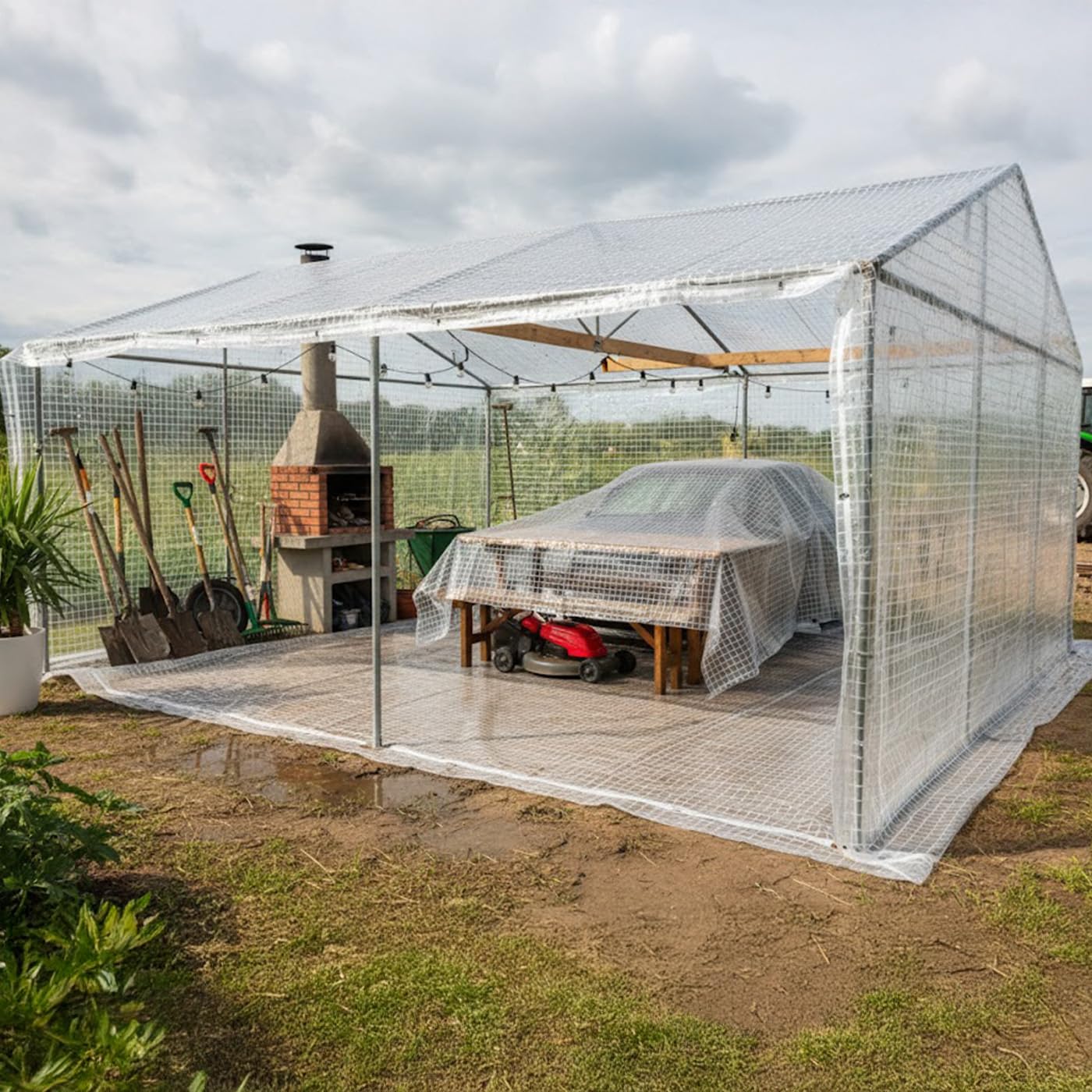 ANRO Gitterfolie 510 g/m² 3x2,5m – Abdeckplane wasserdicht & UV-beständig | Gewächshausfolie transparent, reißfest 1000D | Hochbeet, Gartenmöbel, Brennholz