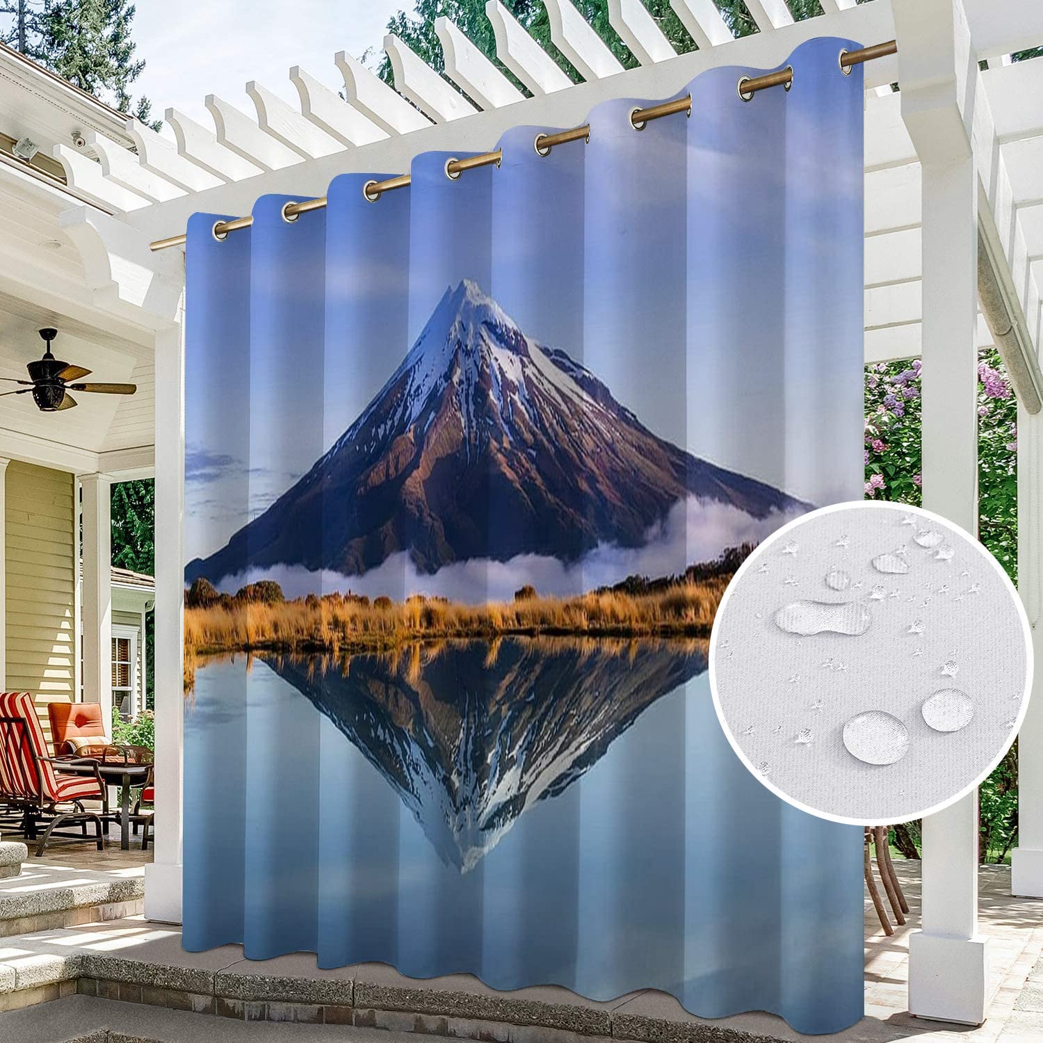 Rideaux imperméables pour jardin, terrasse, extérieur, porche, pergola cabane, tonnelle, auvent à œillets, un panneau (350 x 234 cm)