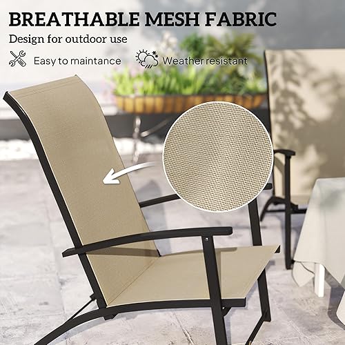 Miniatura 4 de Outsunny Juego de 2 sillas plegables para patio, sillas de comedor portátiles para exteriores con respaldo alto, reposabrazos, asiento de tela de