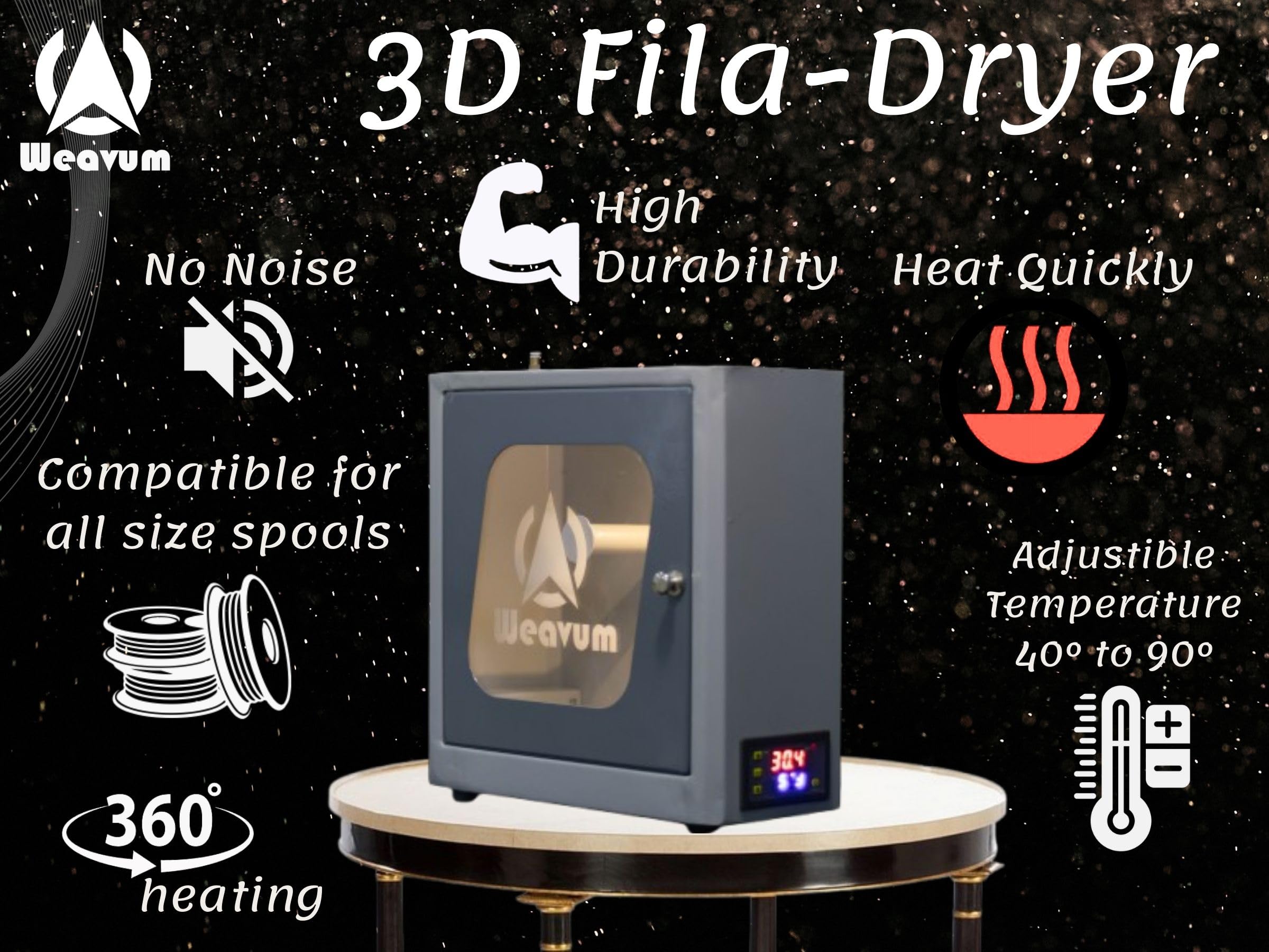 Weavum 3D Fila-Dryer, Single Spool 3D Printer Filament Dryer Box, 360° Circulation of Heat, Compatible for PLA/TPU/ABS/PETG/PC/Nylon, 1.75-3.00mm 1
