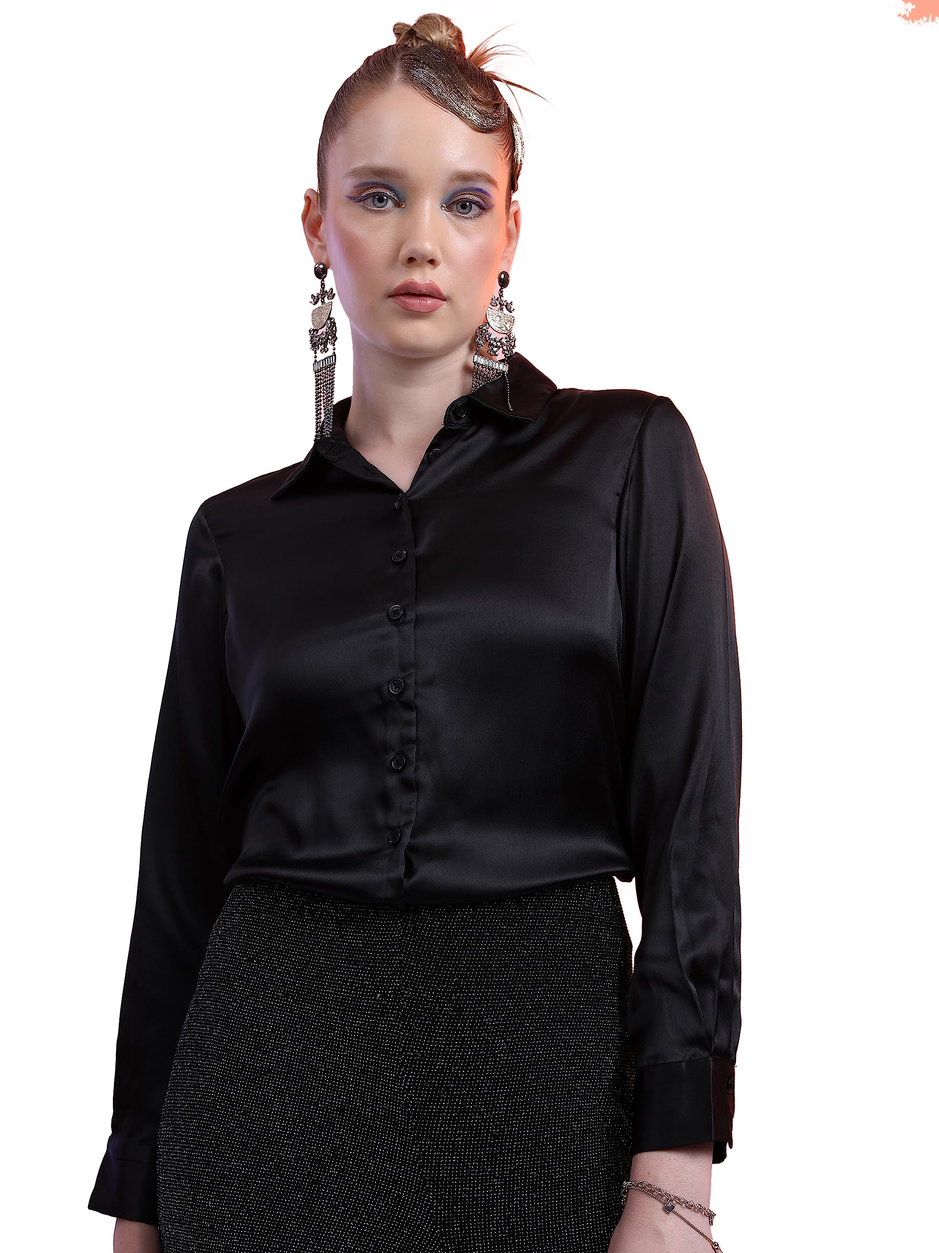 Ketch Women's Polyester Regular Fit Solid Full Sleeve Shirt in neutral
