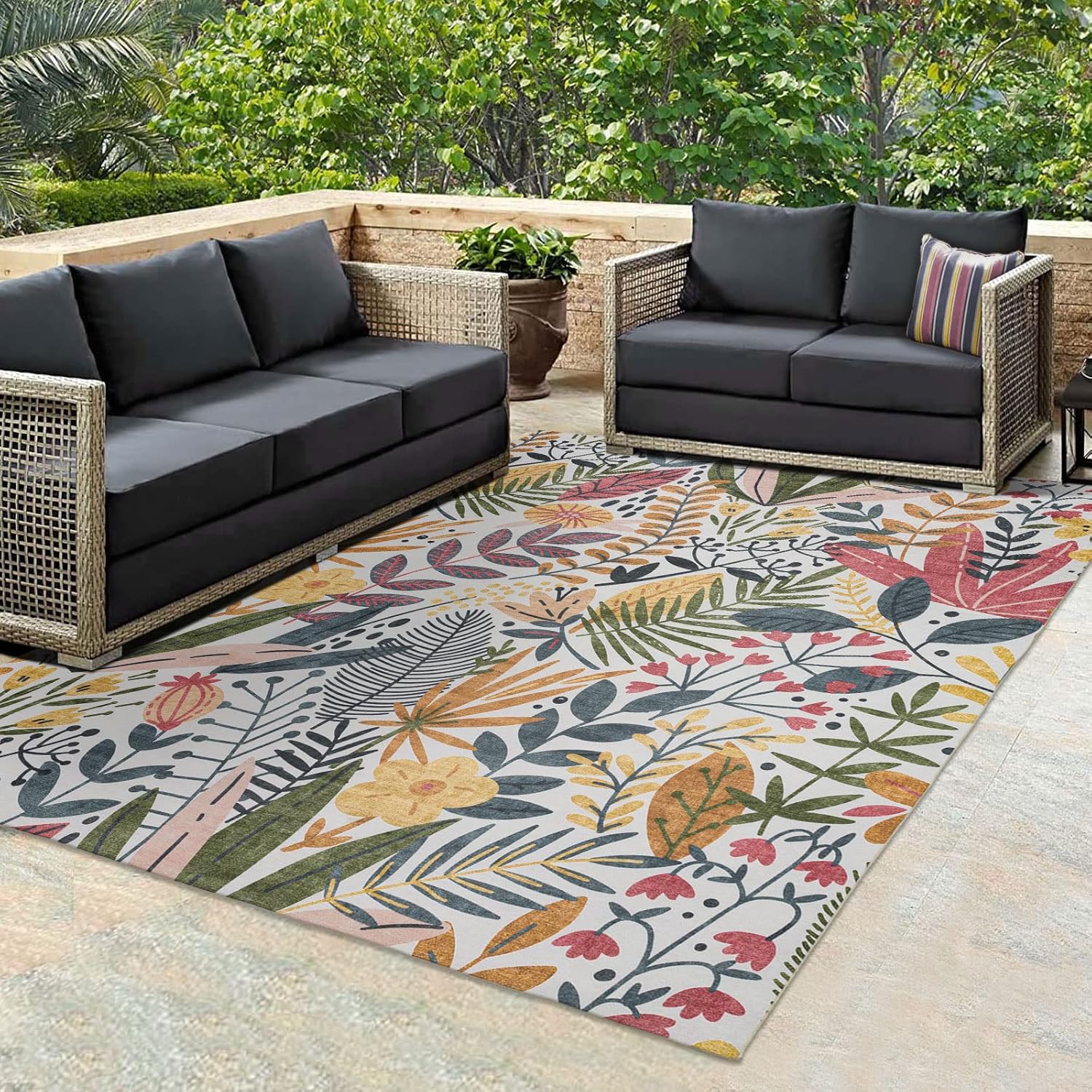 Blue Floral Synthetic 6' x 9' Rectangular Area Rug