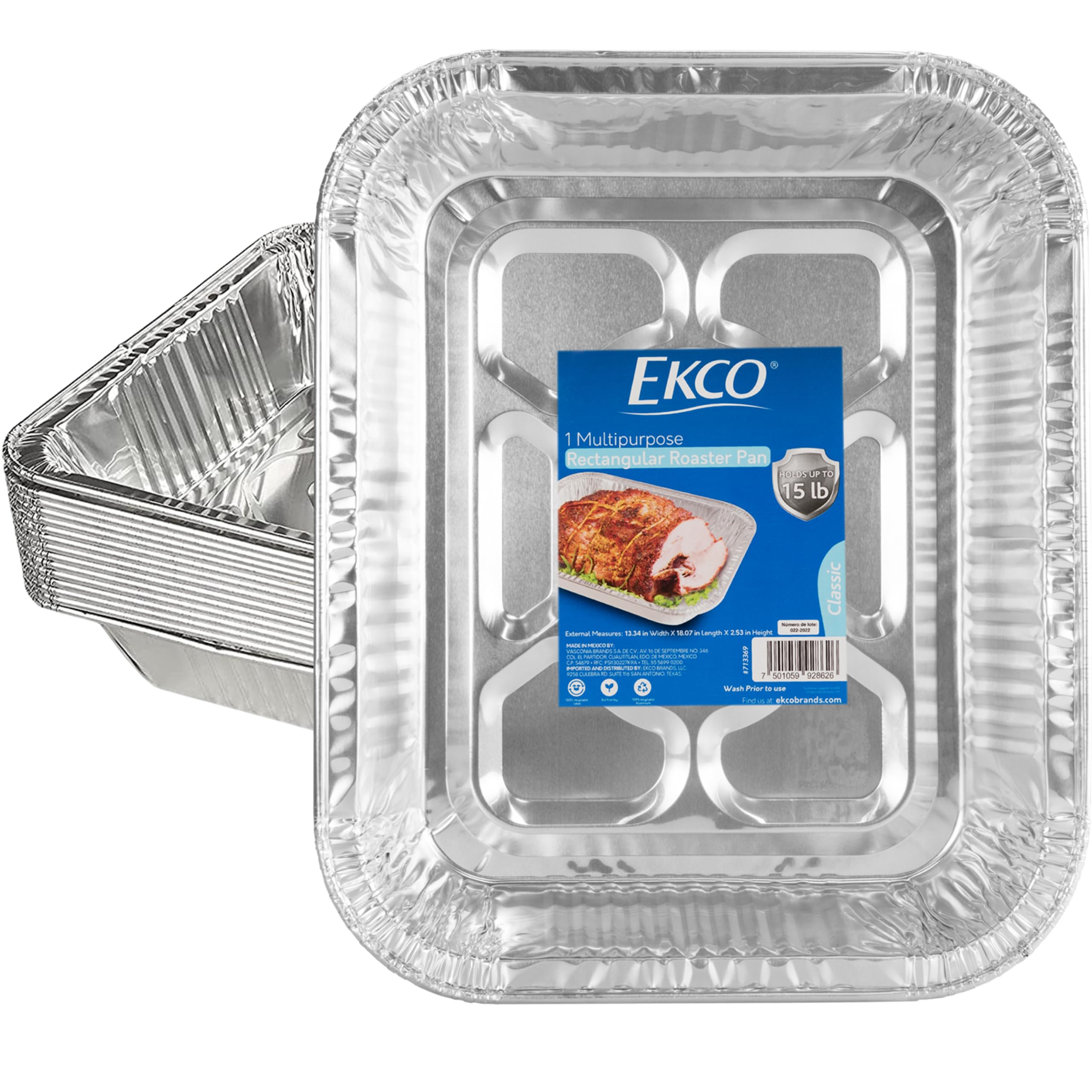 Ekco - Aluminum Pans Disposable, 25-count - 18x13”(2.53” Depth) Aluminum Foil Pans for Baking, Roasting & Grilling - Reheating Container for Meal Prep, Food Storage, Serving & Take out
