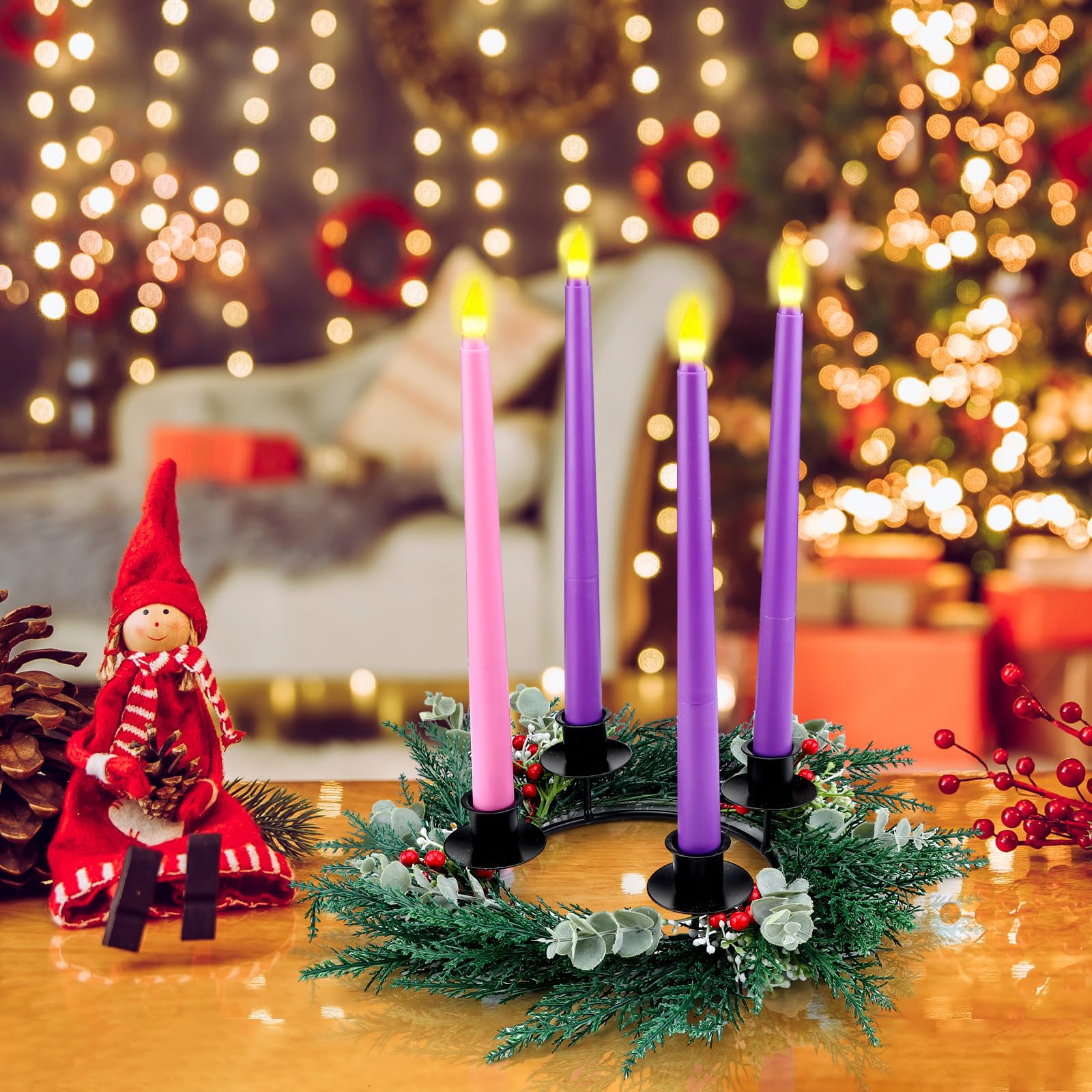 Unittype 5 Stück Weihnachten Adventskranz mit Kerzen Advent Kerzenhalter Kranz Dekor Weihnachten Advent Kerzen für Zuhause Kirche Schule Advent Kamin