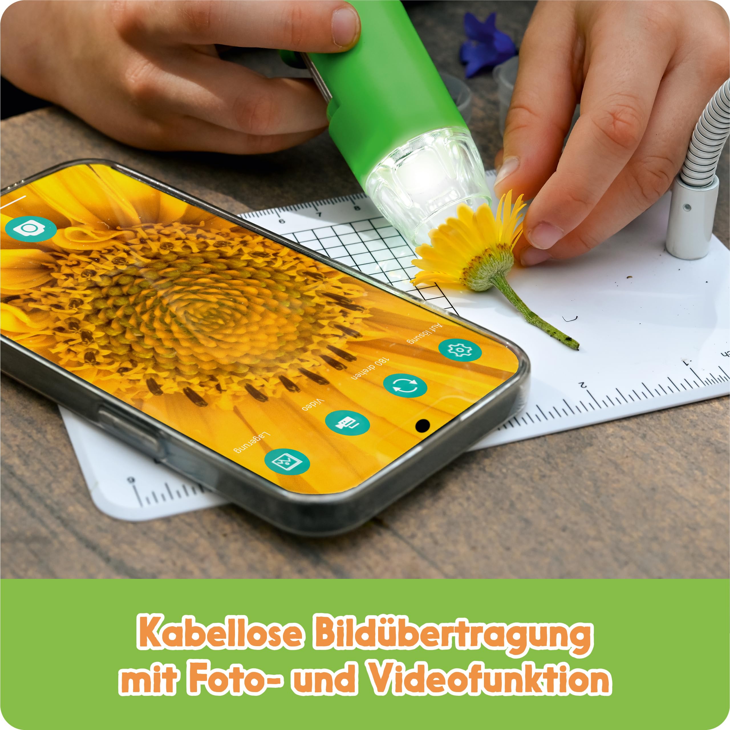 FRANZIS 67184 - GEOLINO Digitales Mikroskop, das große Entdecker-Set mit Experimentierideen für drinnen und draußen für Kinder ab 8 Jahren, inkl. 96-seitigem Begleitbuch