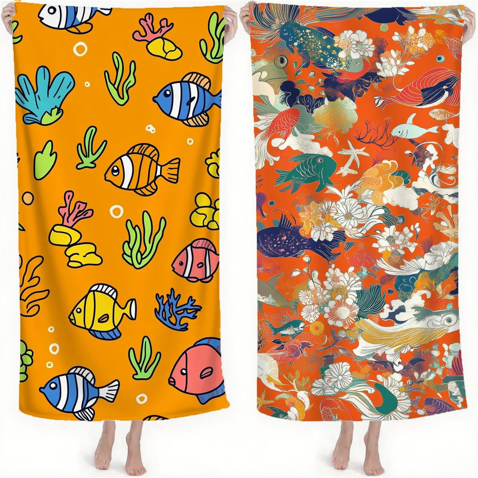 Strandtuch XXL, Microfaser Handtuch Groß 100x200 cm Stranddecke Sandfrei Reisehandtuch Schnelltrocknen Badetuch Sporthandtuch für Damen Herren Reise Urlaub Sauna Summer Must Haves 2 Pack Orange S-591