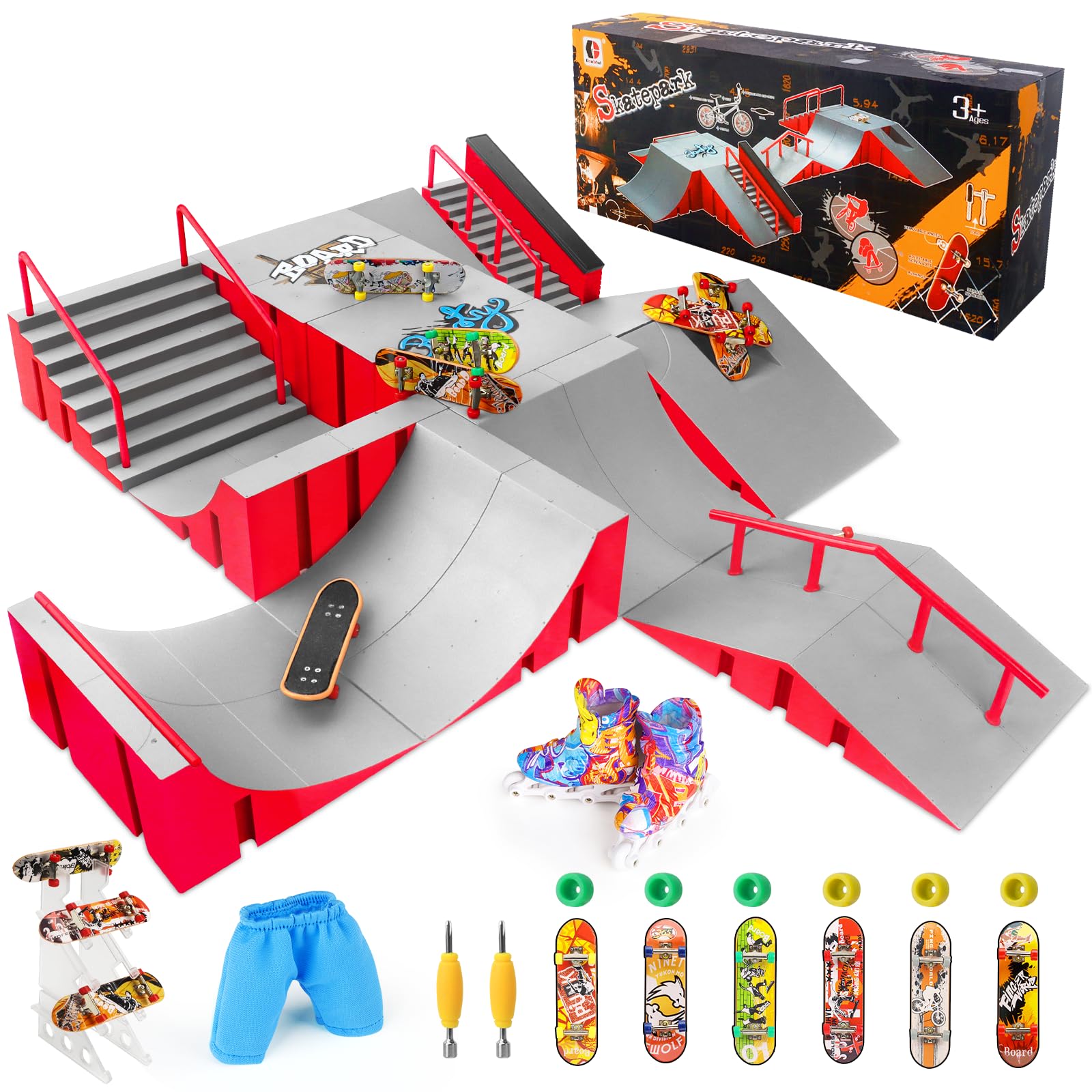 CS COSDDI Mini Finger Skateboards Ramp Accessories Set, Fingerboard Skate Park Ramp, DIY Assembly Mini Finger Skateboard Ultimate Park Set Ramps for Kids Training Birthday Gift (1810-14 in 1A)