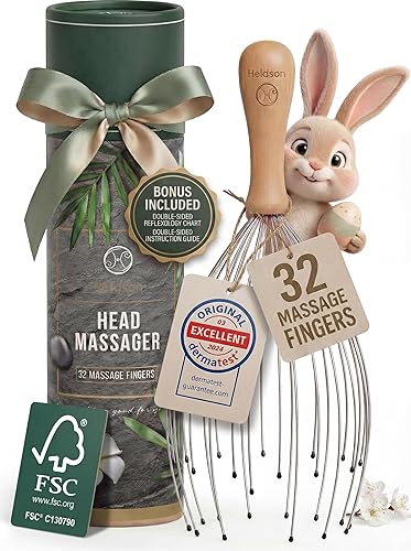 HELDSON® Masajeador de cabeza de alambre de alta calidad, herramienta de masaje del cuero cabelludo, rascador de pulpo de 32 dedos, rascador de
