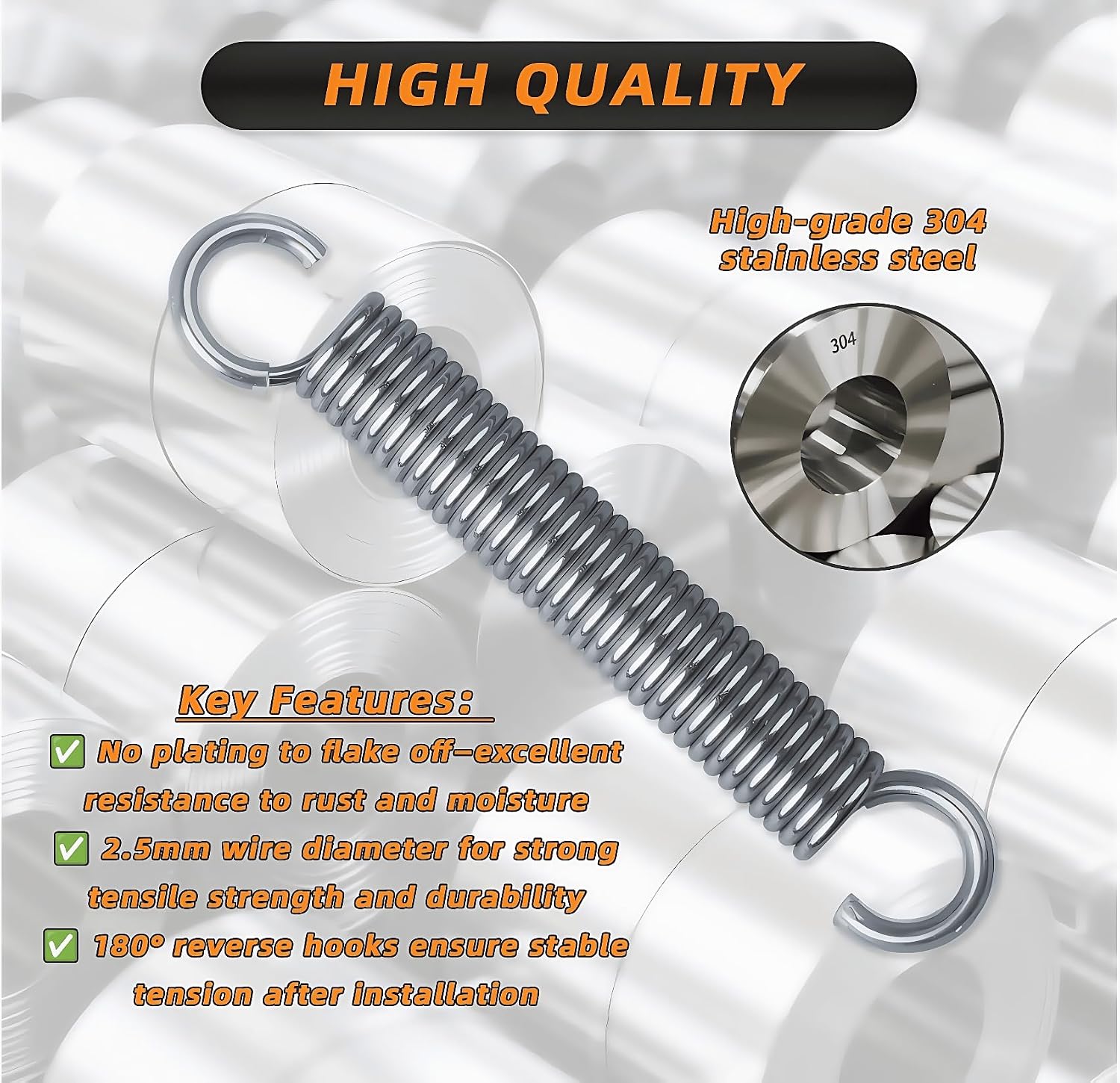 5-1/8" Recliner Spring Replacement, Heavy Duty Stainless Steel Tension Springs for Sofa/Chair Mechanism Repair, Compatible with La-Z-Boy, Ashley, Flexsteel Recliners, 2-Pack.