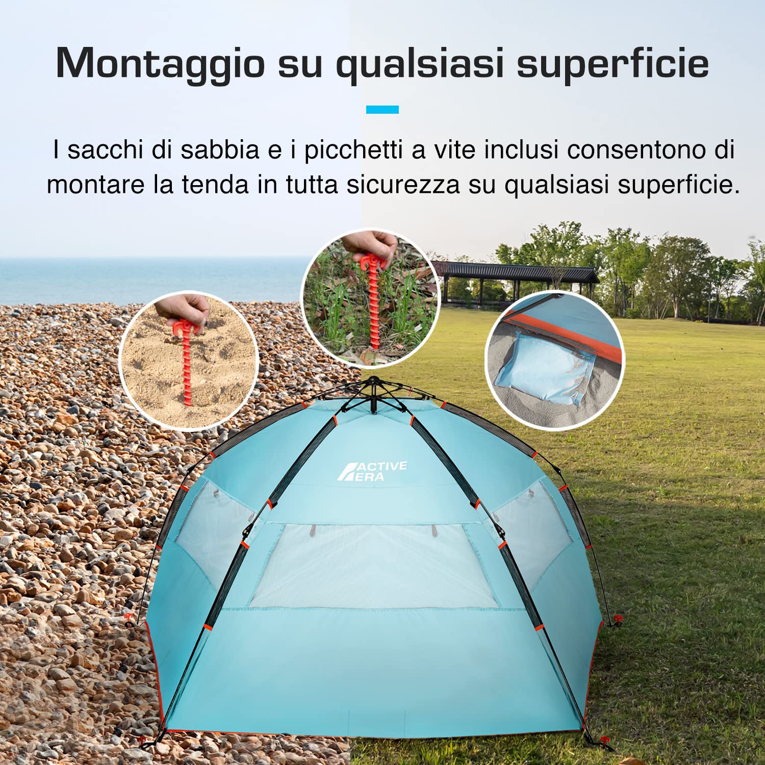 Active Era Tenda da Spiaggia di Lusso - Tenda da Sole per 3-4 Persone con Tecnologia Easy Pitch e Protezione Solare UPF 50+ - Pop-Up e Leggera