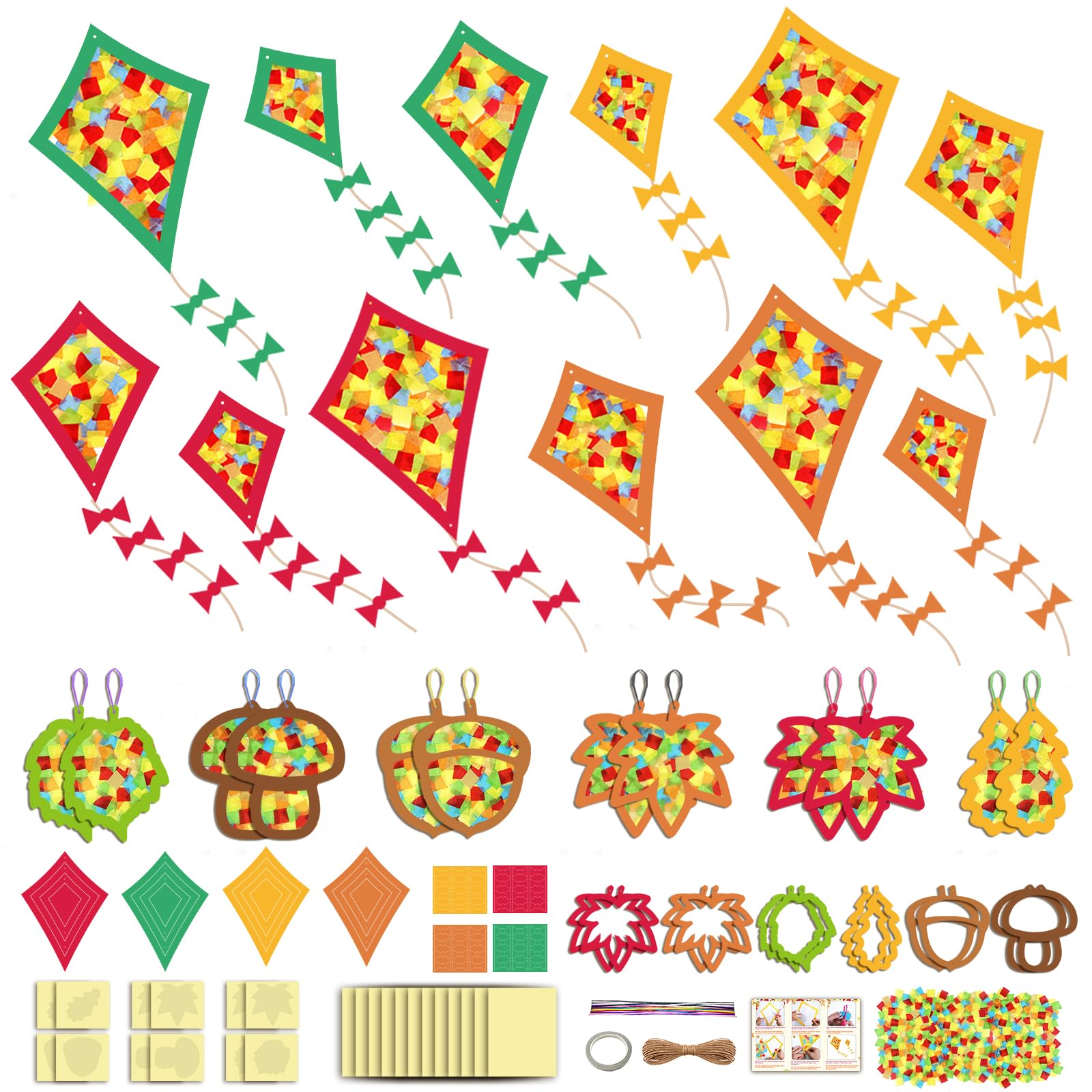 Herbstbasteln für kinder, 24 PCS Herbstdeko Basteln, DIY Herbst Bastelset Herbst Basteln mit Kindern, Herbst Basteln Fensterbilder mit Papierdrachen, Pilze, Ahornblätter für Jungen Mädchen Geschenk