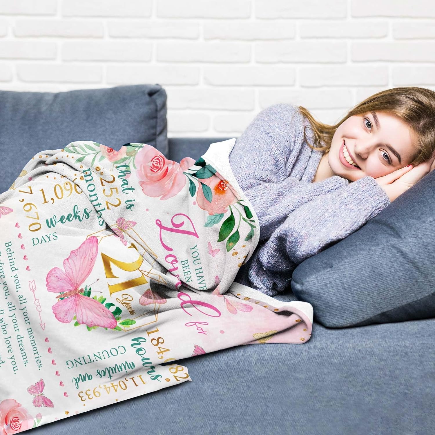 Happy 21st Birthday Gifts for Women, Gifts for 21st Birthday Female, 21 Year Old Birthday Gifts for Her, Girls 21st Birthday Gift Ideas, 21st Bday Presents for Daughter Throw Blanket 60" x 50" - Image 4