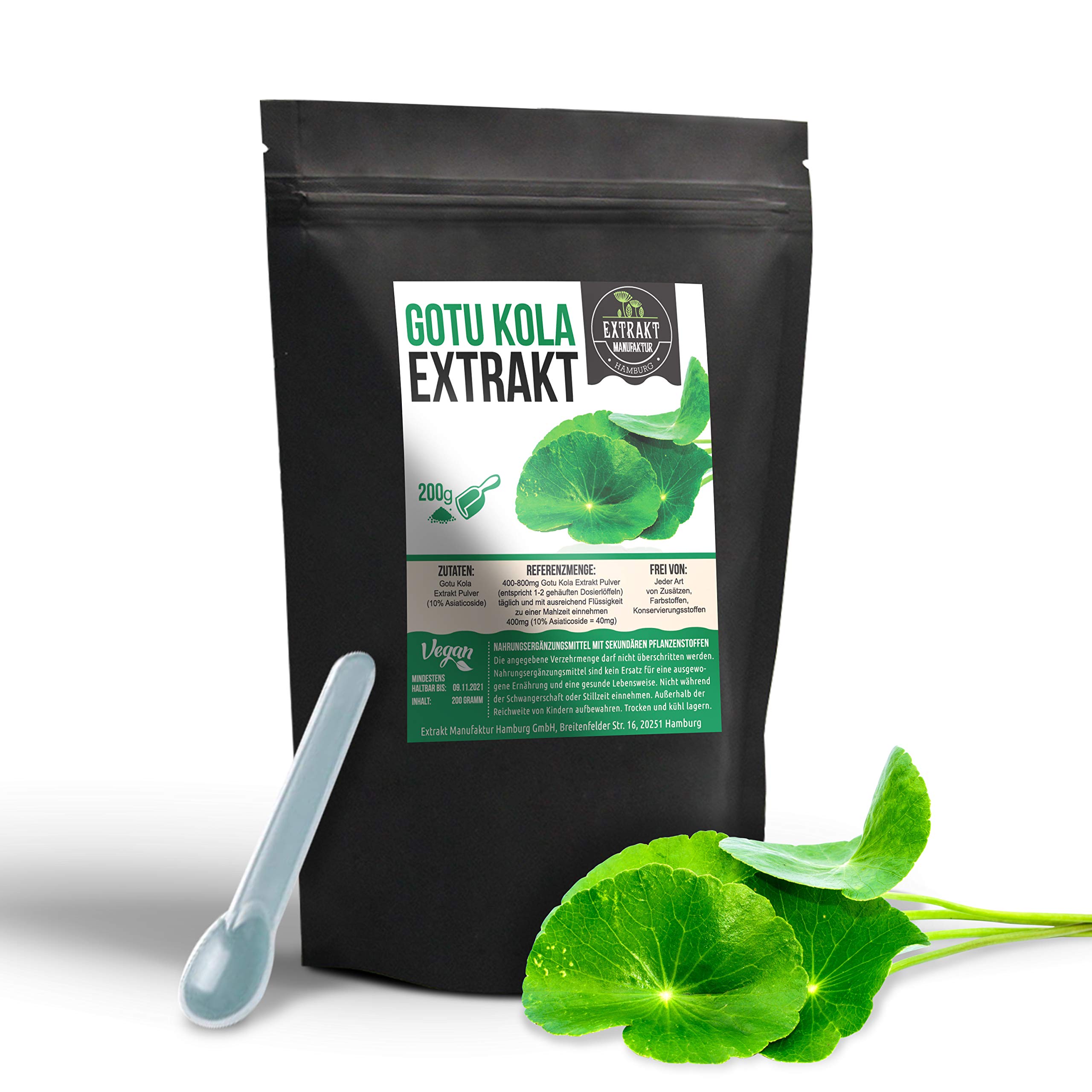 Gotu Kola Extrakt | 10% Asiaticoside | 200g Pulver | hochdosiertes Pflanzenextrakt | ohne Zusatzstoffe | vegan in Deutschland abgefüllt (Pulver 200g)