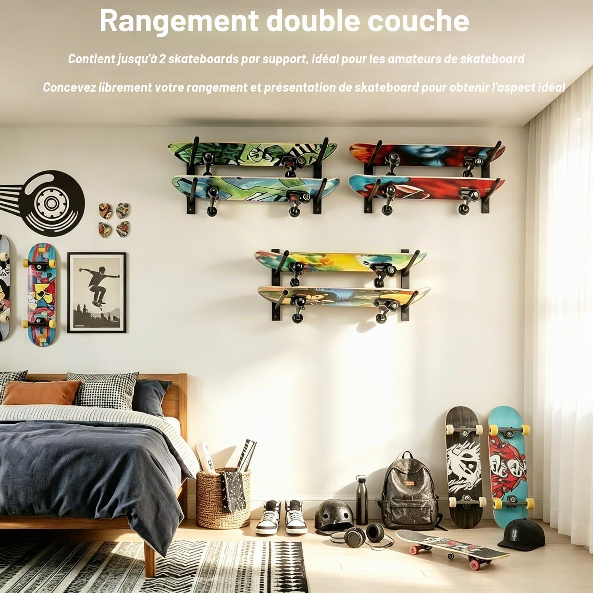 Support mural pour skateboard, planche à neige, skis et longboard - BiJun