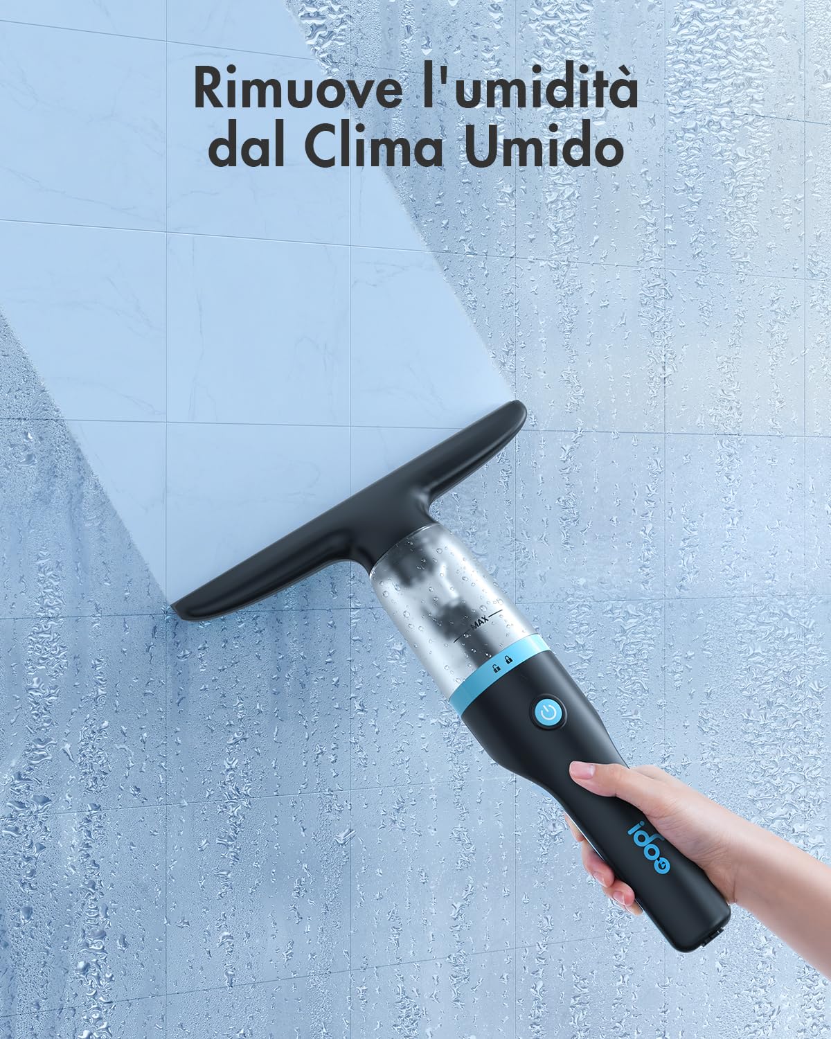 iDOO Aspirapolvere Elettrico per Vetri, Pulisci Vetri a Batteria per la Pulizia di Finestre, Specchi, Bagni e Docce, Pulisci Vetri Senza Fili, Involucro IPX4, Pulisci Vetri Elettrico, 40 Minuti