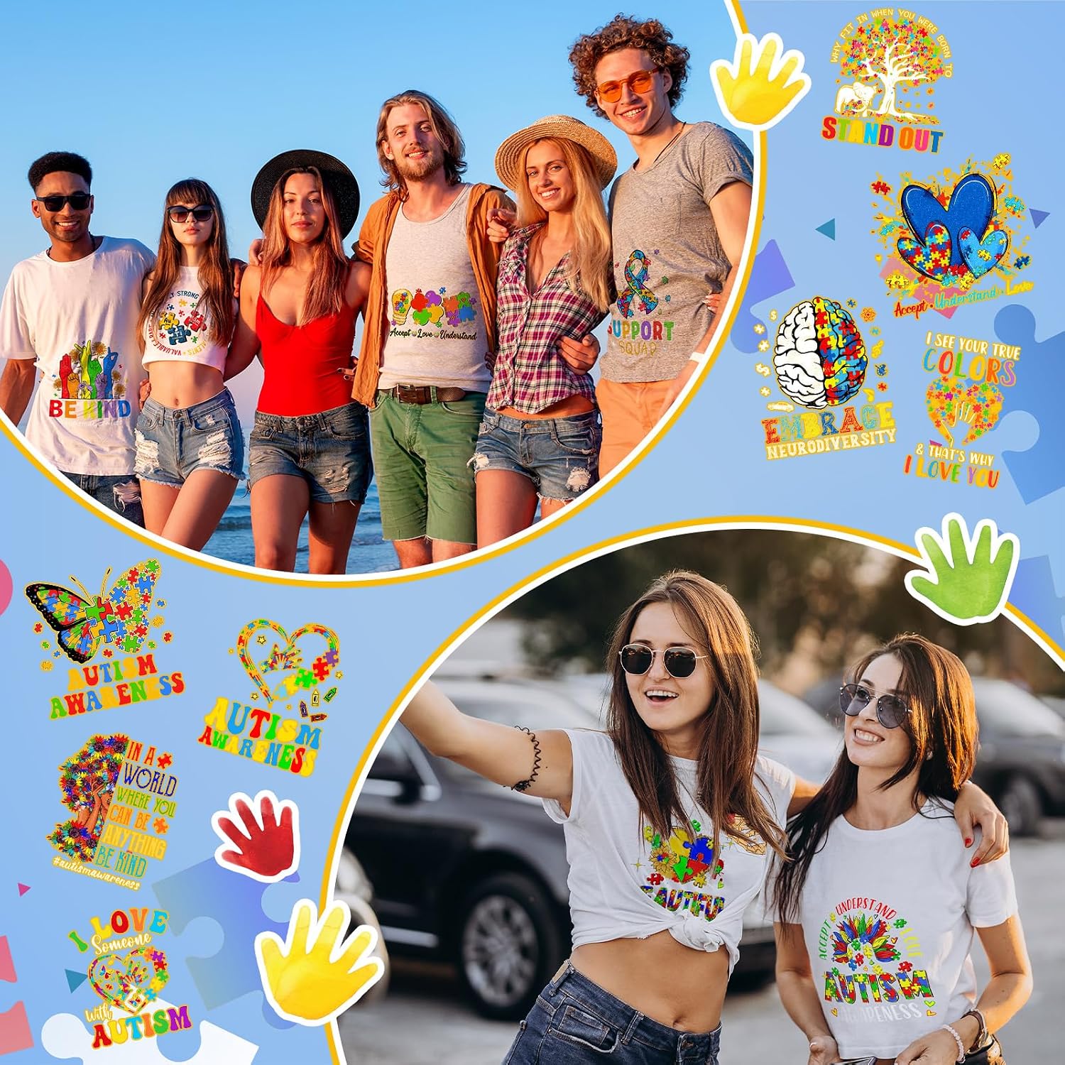 Lingvee 36 Pcs Autism Awareness Iron on Transfers Autism Iron on Vinyl Decals Asperger's Awareness Transfer Stickers Rainbow Appliques Decorative Patches Transfers for DIY Clothes Bag Pillow Covers