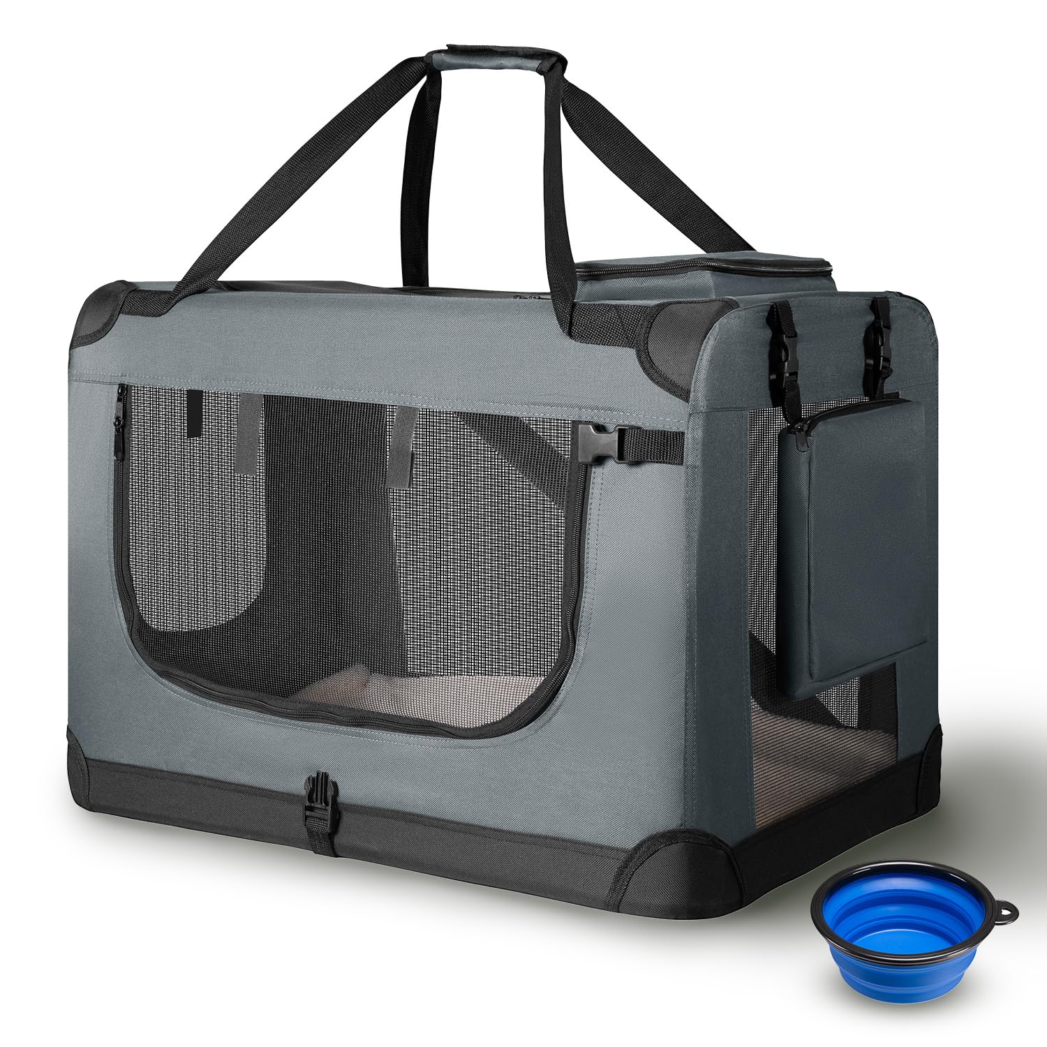 Juskys Hundetransportbox Lassie S faltbar & tragbar 34x50x36 cm mit Decke, Tasche & Griffen - Faltbare Transportbox für Hunde, Katzen & Haustiere - Oxford Stoff Hundebox Auto Hundetasche - Grau