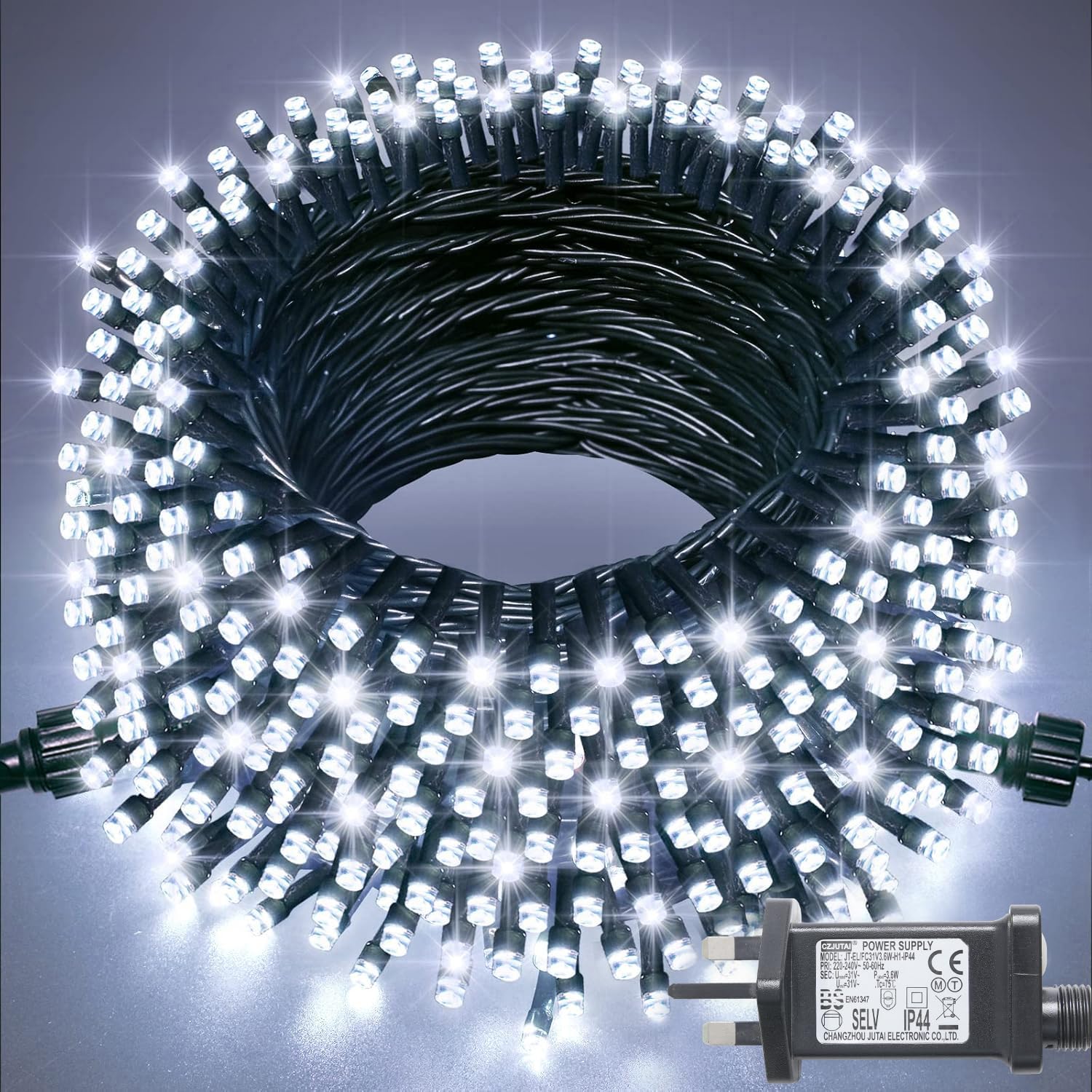 JMEXSUSS 200 LED 66ft Christmas String Lights Outdoor,White Indoor Christmas Tree Lights Plug in,8 Modes Twinkle String Light for Outside, Bedroom,Classroom,Wedding,Party,and Home Decorations