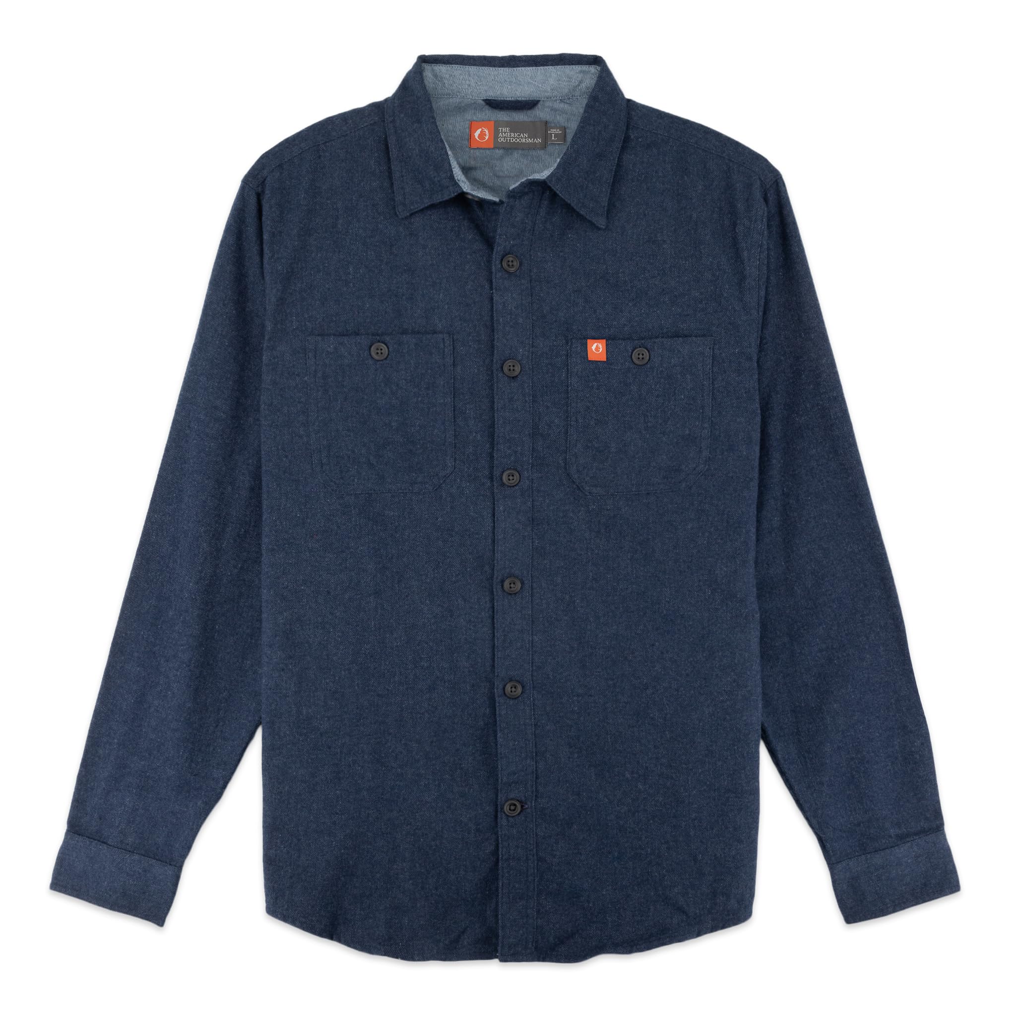The American Outdoorsman Men's Flannel Button Down - Long Sleeve Midweight Plaid Button Down Shirt - Breathable Flannel Navy Heather