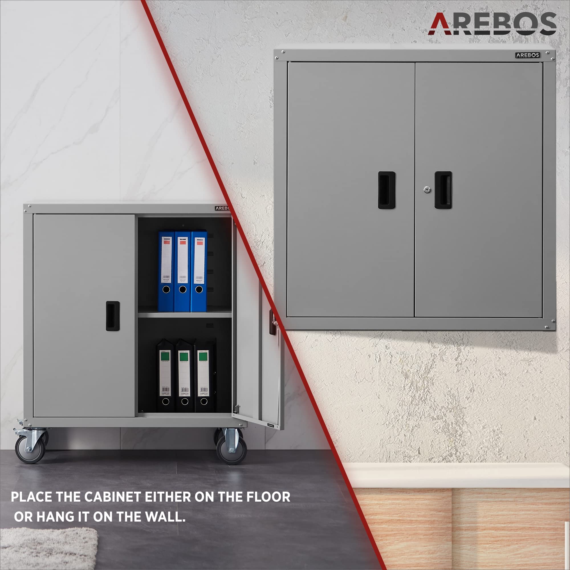 Arebos Archivador Armario de Oficina | Armario de Almacenamiento | 4 Estantes de Altura Ajustable | 90 x 90 x 40 cm | Acero