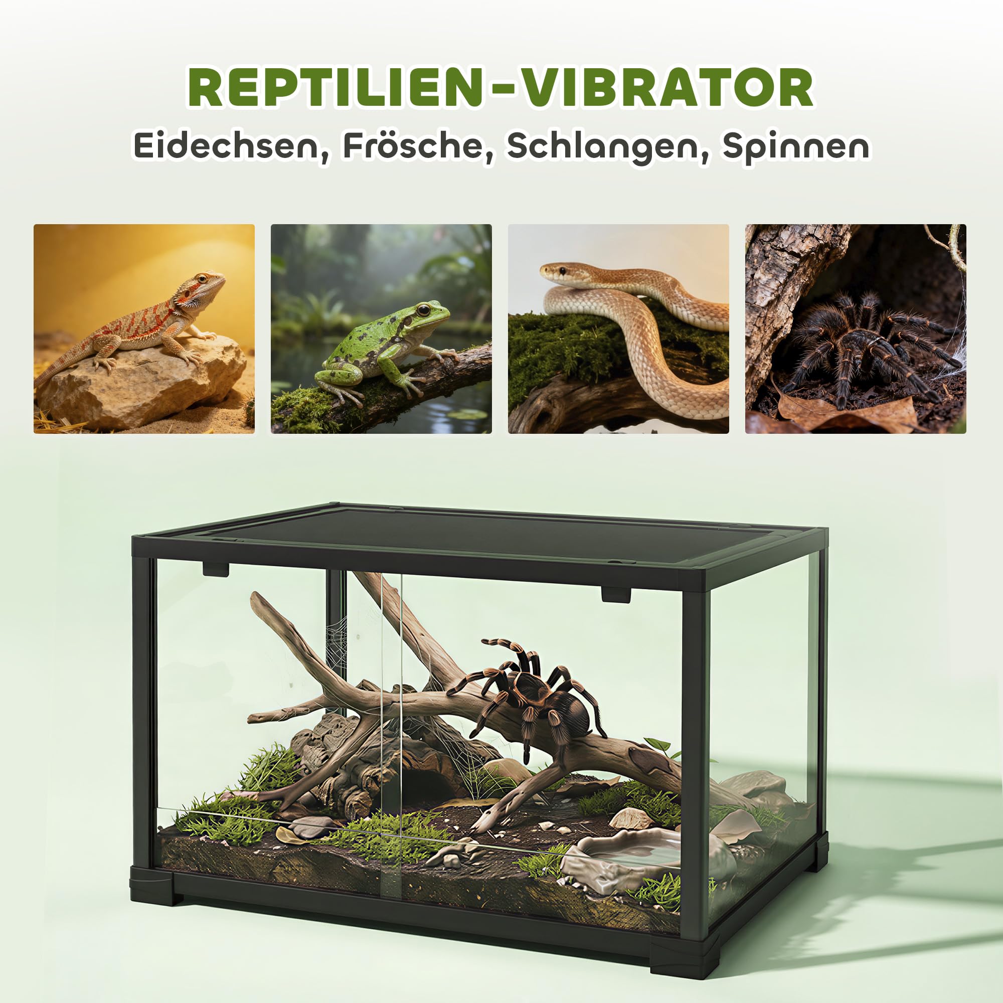 PawHut Terrarium für Reptilien mit Schiebetür Schwarz 60 x 45 x 32 cm | Glasterrarium, Reptil Fütterungsbox, Ausbruchsicherer Verschluss, für Springspinnen, Eidechsen, Schnecken