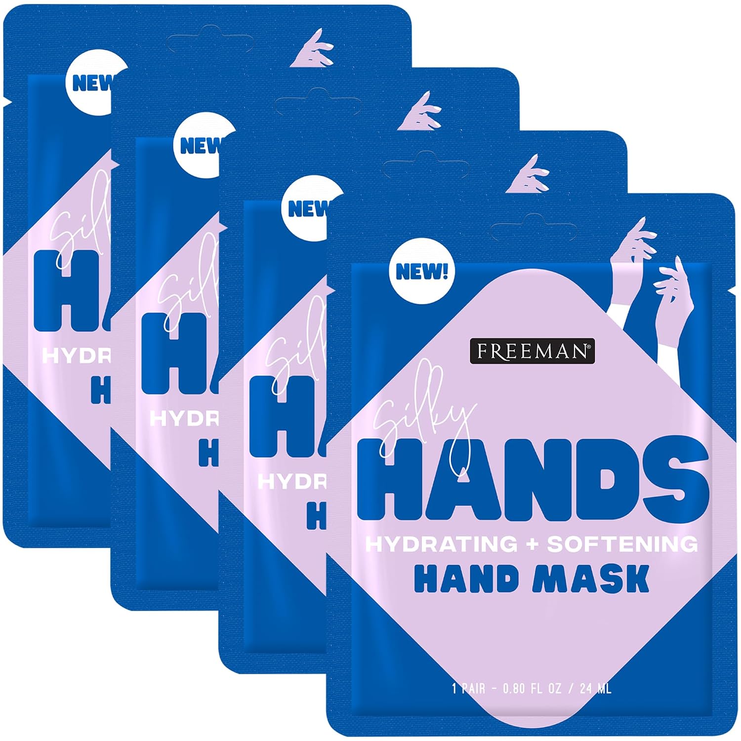 Freeman Hand Mask 4-Pack – Silky Hands Hydrating & Softening Gloves with Coconut Oil & Rose Extract