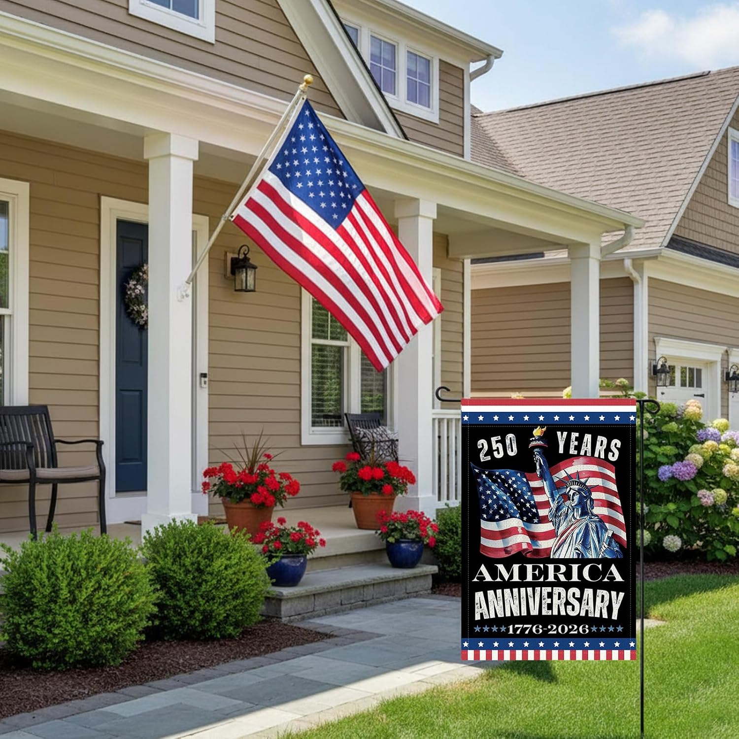 250th Anniversary USA Garden Flags, Happy 250 Years America Garden Banner Decor for Outside 12x18 Inch Double Sided, USA Patriotic 1776-2026 Design Outdoor Porch Patio Lawn Decorations - Image 3