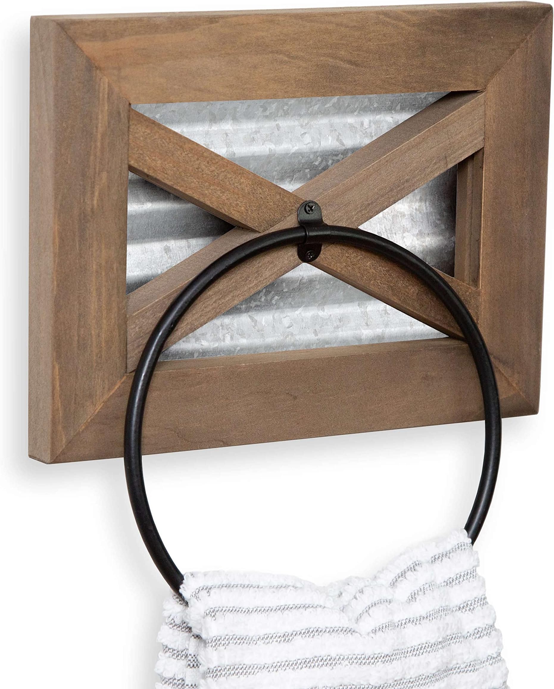 Amazon.com: Farmhouse Bathroom Rustic Towel Ring with Galvanized Metal& Black Metal - Rustic ...