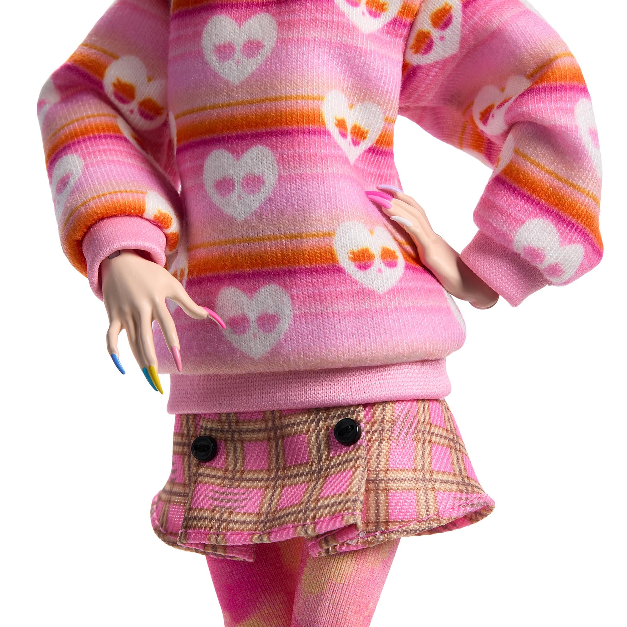 Monster High x Wednesday Enid Sinclair Puppe | Sammler-Puppe im rosa Pullover, Rock und Beinstulpen mit Barett, Rucksack-Zubehör, Puppenständer, HXJ05