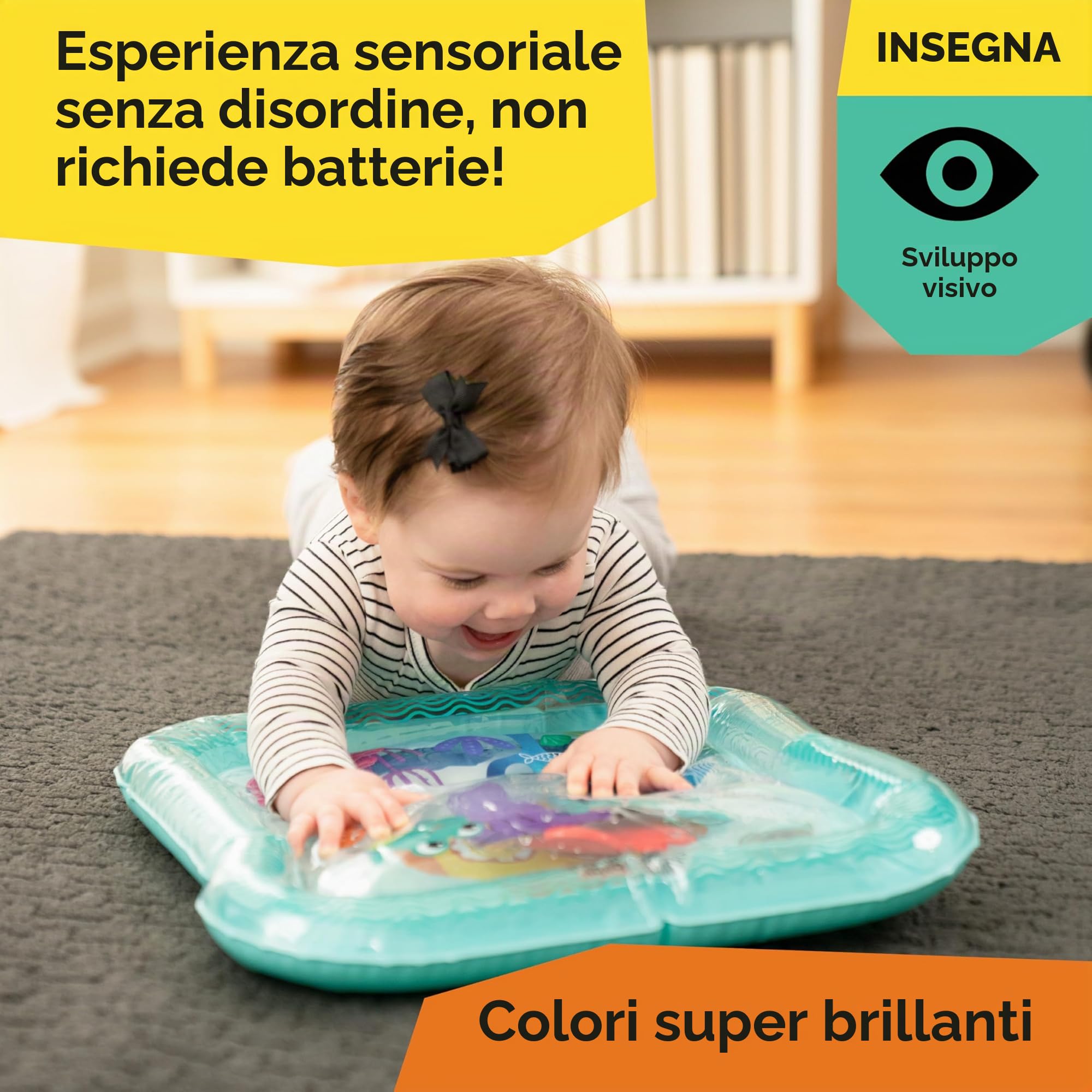 Baby Einstein, Tappetino d'acqua Sensory Splash Ocean Explorers, per giocare a pancia in giù o da seduti, 0-36 mesi