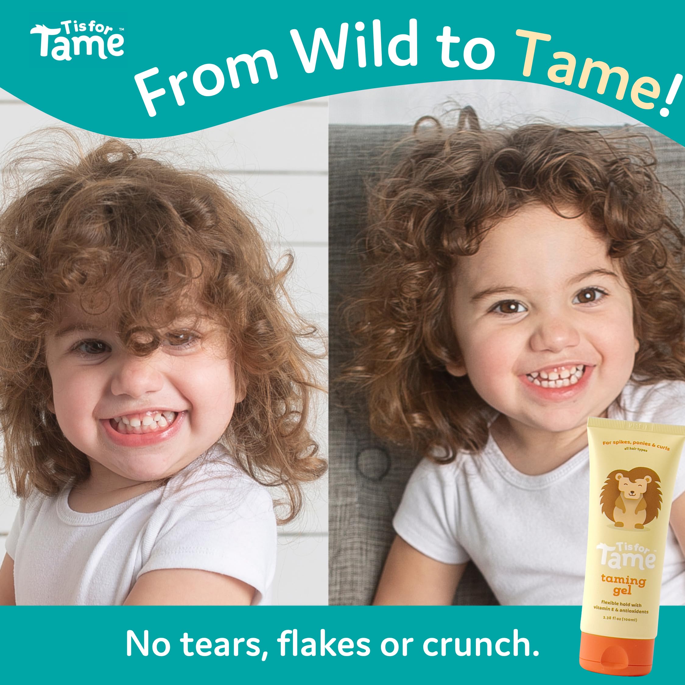 T is for Tame - Dziecięcy żel do stylizacji włosów, All-Natural Alcohol-Free Hair Gel dla dzieci i maluchów, 2023 data uruchomienia (3,38 Fl Oz Opakowanie 1)