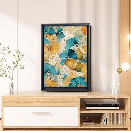 Miniatura 4 de Gold Turquoise Ginkgo Leaf Print, Captivating Plants Wall Art, Ginkgo Biloba Leaf Print Painting, Embrace the Serenity of Nature