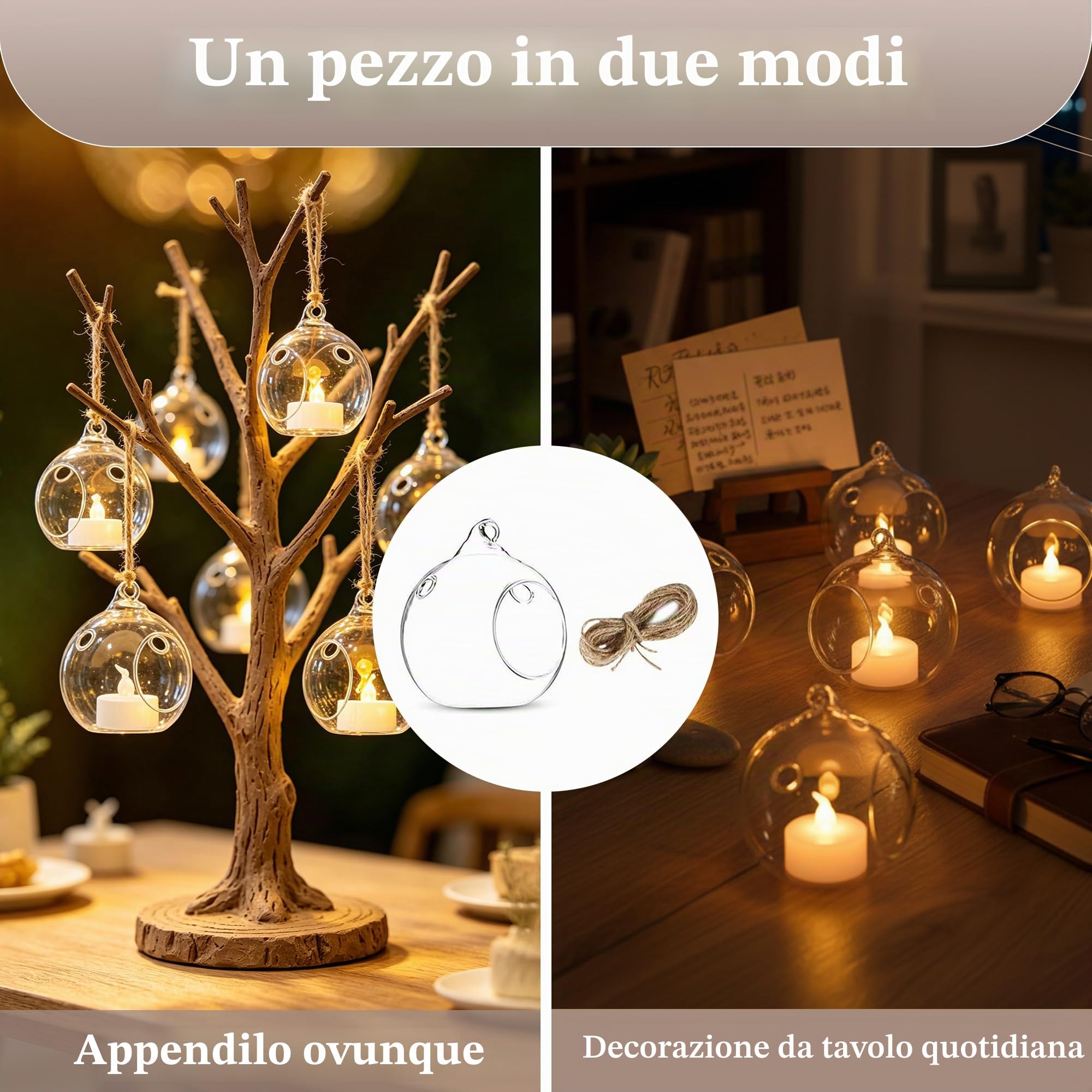 Sziqiqi 24 Piezas 80cm Appendere portacandele in Vetro globi terrario Wedding portacandele candeliere, Vetro, Transparen