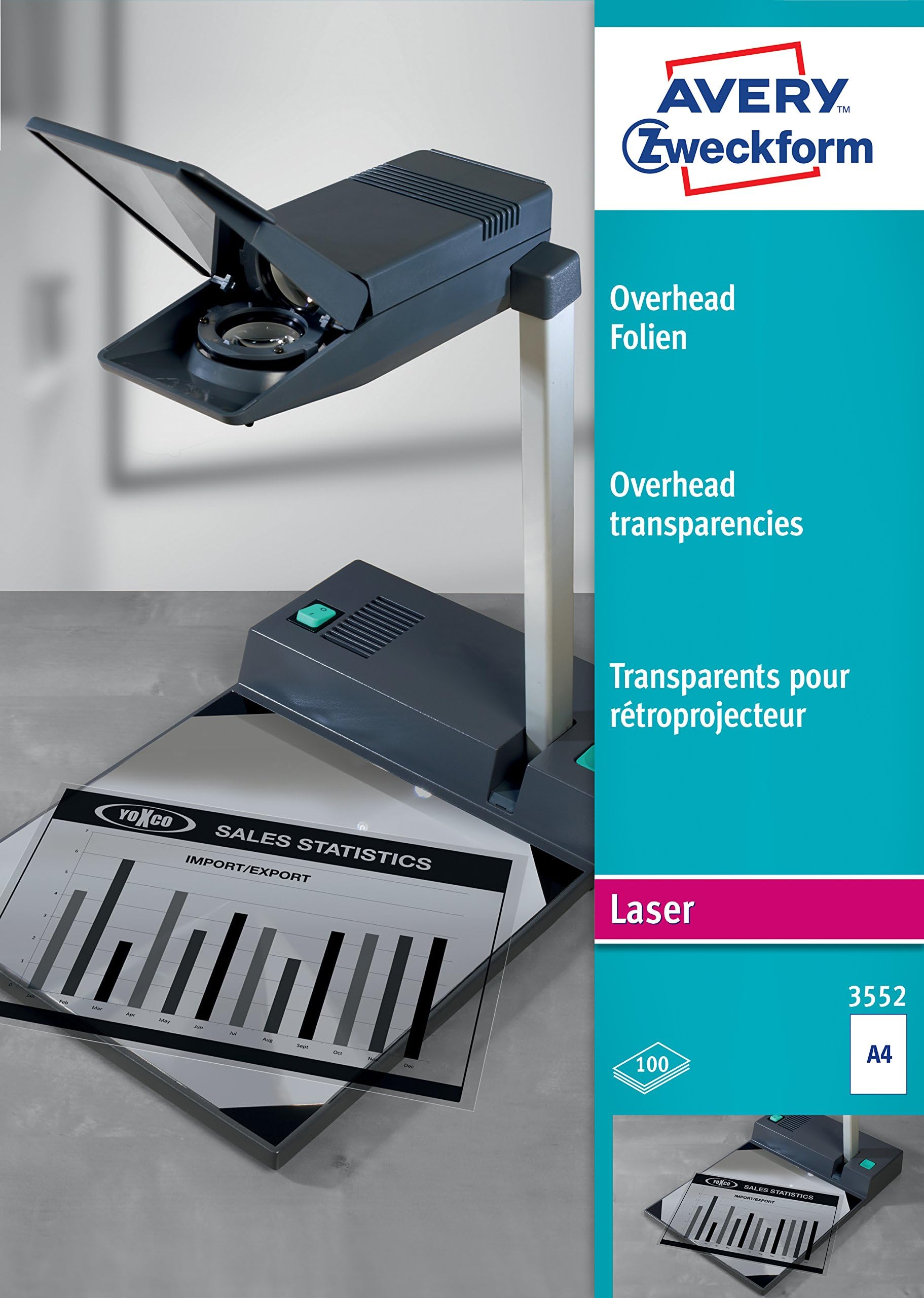 Avery Zweckform 3552 Laser and Copier Transparencies A4 Clear Pack of 100