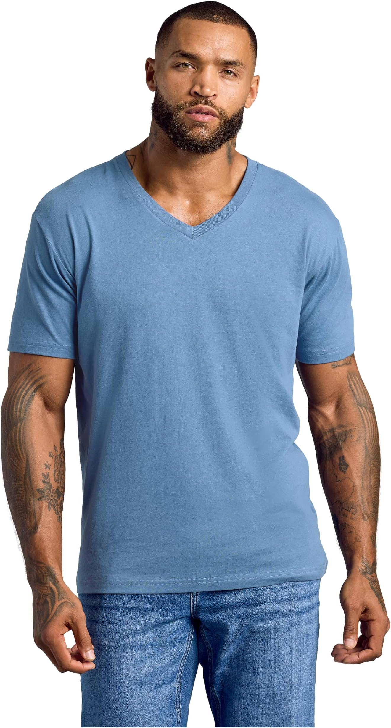 True Classic Mens V Neck T Shirts - Cotton V Neck Shirts for Men, V-Neck Mens T-Shirts and Undershirts for Men Pack/Singles, Indigo, Large