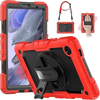 Timcity Samsung Galaxy Tab A7 Lite Case 8.7'' Sturdy Shockproof case with Screen Protector Rotating Stand & Hand/Shoulder Strap Pencil Holder for Galaxy Tab A7 Lite 2021 SM-T220/T225/T227 -Red