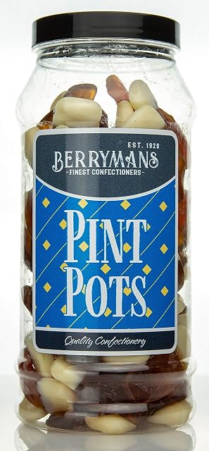 Original Pint Pots Retro Jelly Gummy Sweets Gift Jar By Berrymans Sweet Shop - Classic Sweets, Traditional Taste.