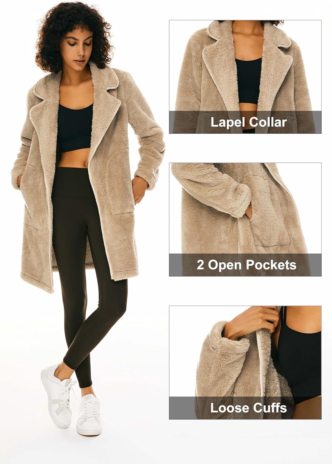 Orolay Women's Winter Fuzzy Fleece Jacket Long Sleeve Lapel Open Front Cardigan Faux Fur Coat with Pockets - Image 5