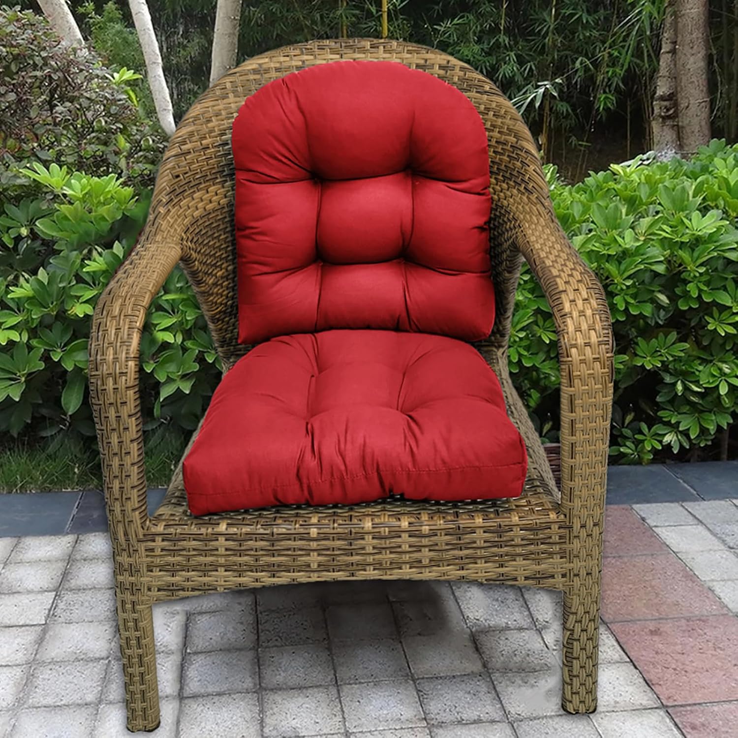 Waterproof Chair Cushions Set of 2 Outdoor,Tufted Thicken Weather and Fade Resistant Kitchen Seat Cushions,Patio Chair Pads for Garden Furniture Sofa Couch (red)