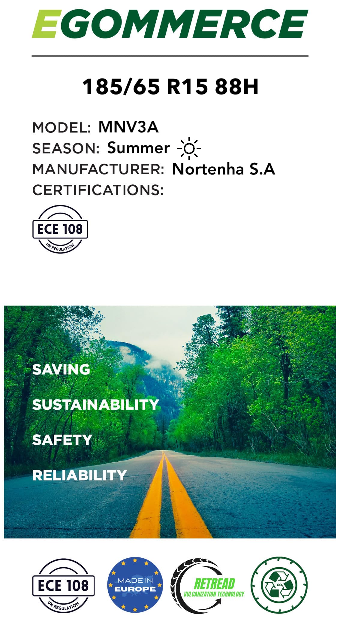 Pneu Été MNV3A 185/65 R15 88H - Pneu Voiture Certifié pour Saison d'Été, Pneus Voiture Ete - Pneumatique pour Saison Estivale Ecofriendly - Pneumatiques avec Garantie 2 Ans