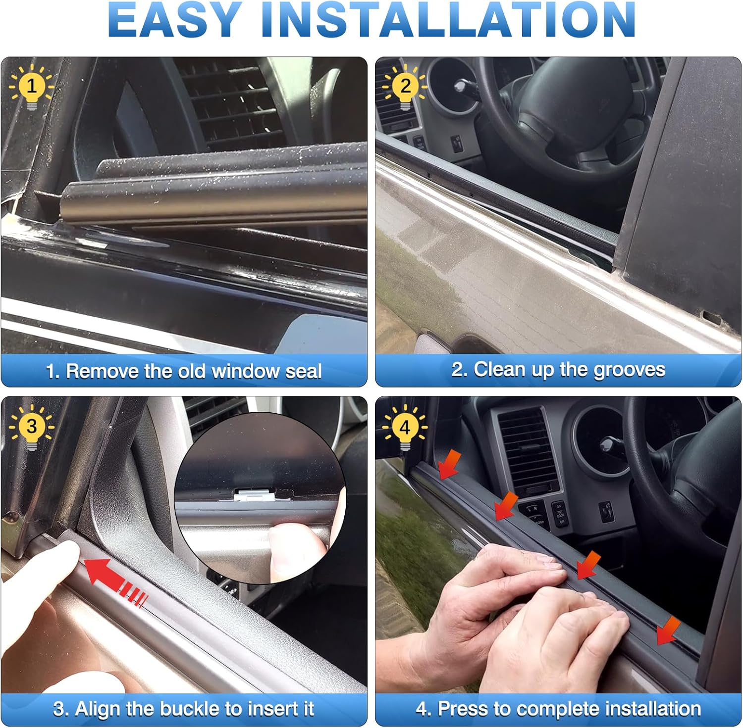 TOP-MAX Window Molding Trim Seal Compatible with 2007-2021 Toyota Tundra Crewmax, 4 Pcs Black Window Weather Stripping Replaces 68210-0C020 68164-0C020 (NOT FIT for Double Cab)