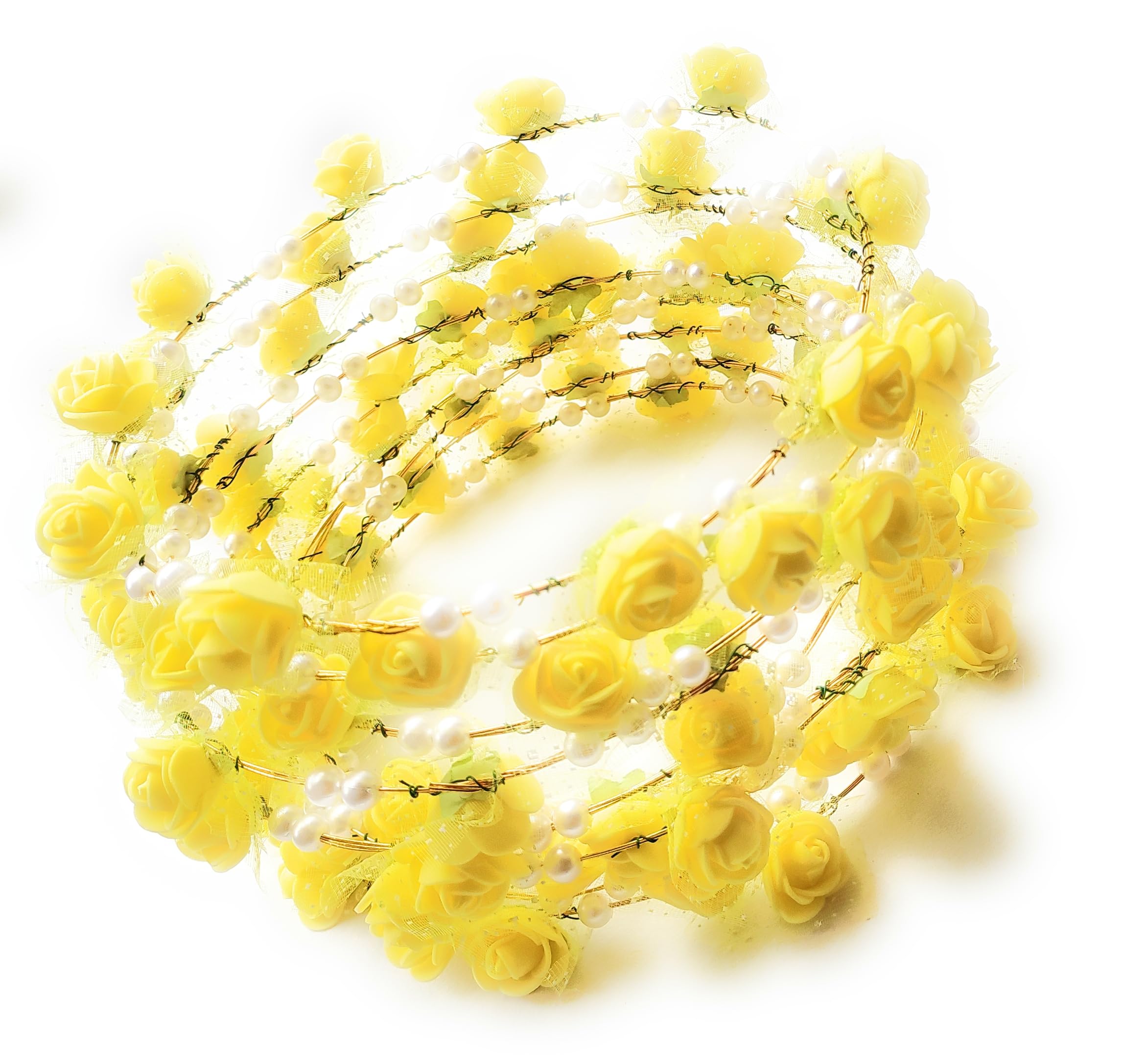 2Pcs Flower Crown for Women Girls Flower Headpiece Bride Bridesmaid Bday Anniversary Flower Head Bands Hair Wreath Tiara (Yellow)