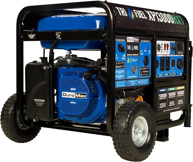 DuroMax XP13000HXT 13,000-Watt 500cc Tri Fuel Gas Propane Natural Gas Portable Generator with CO Ale...
