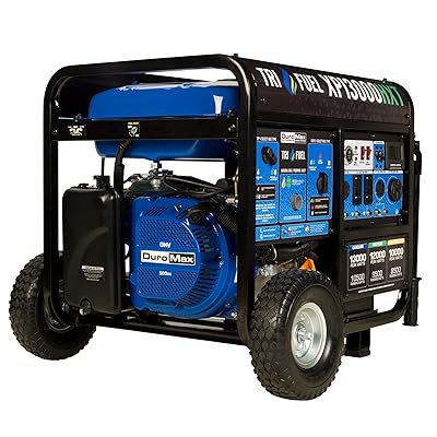 DuroMax XP13000HXT 13,000-Watt 500cc Tri Fuel Gas Propane Natural Gas Portable Generator with CO Alert, Black/Blue