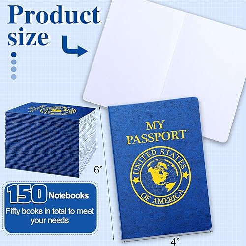 Miniatura 10 de Woanger 50 cuadernos de pasaporte en blanco, cuaderno de pasaporte azul a granel de 4 x 5.5 pulgadas, para jugar con pase falso, viaje en puerto