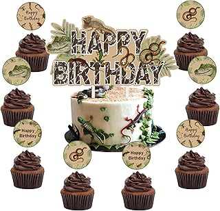 Kreatwow Reptiles Birthday Party Decoration Reptile Cake Topper for Boys Girls 13pcs Reptile Happy Birthday Table Decoration Safari Animals Lizard Snake Alligator Reptile Birthday Party Supplies