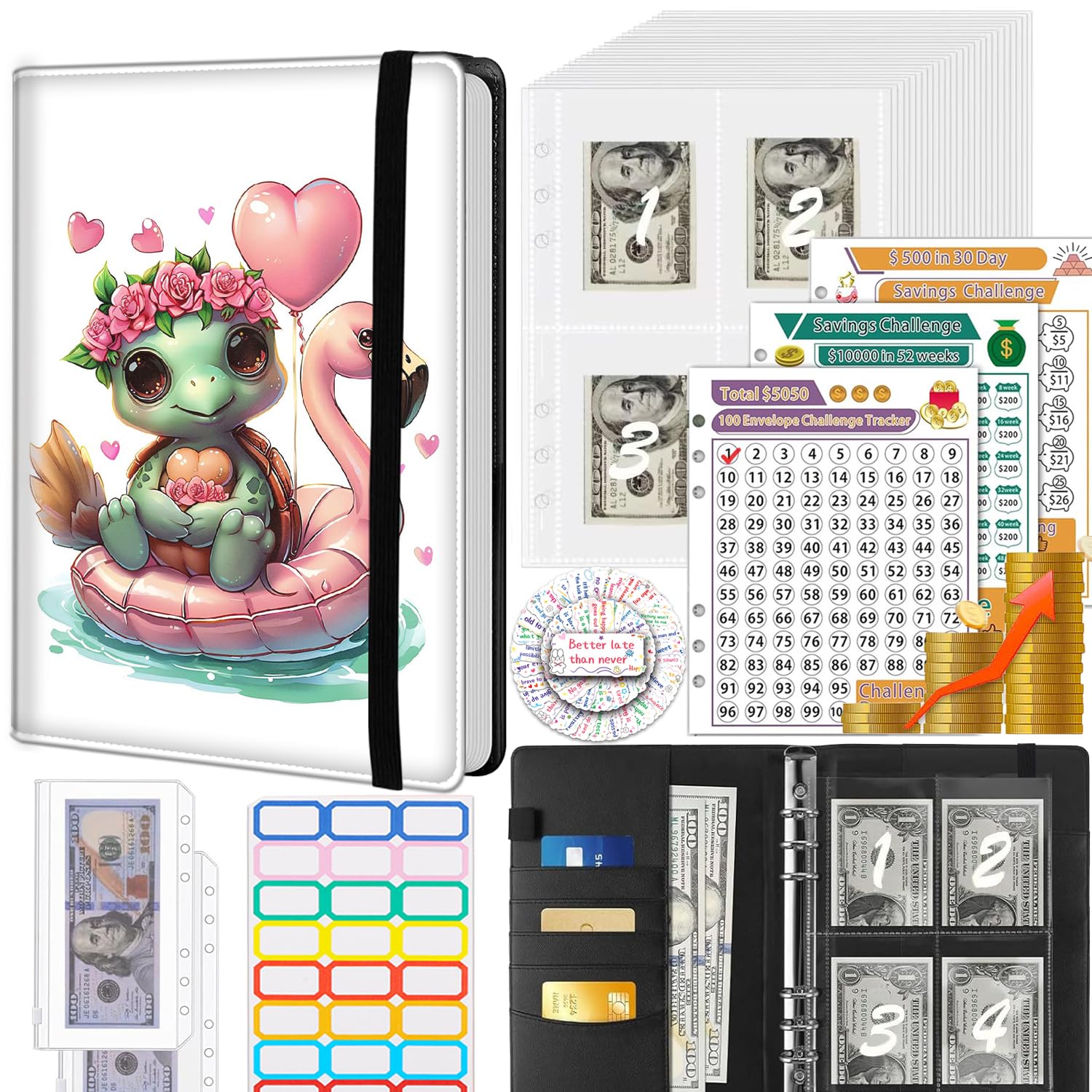 Money Saving Binder, 100 Envelopes Money Saving Challenge, Cash Envelopes Budget Binder & 3 Budgeting Planner Trackers, PU Leathers A5 Money Saving