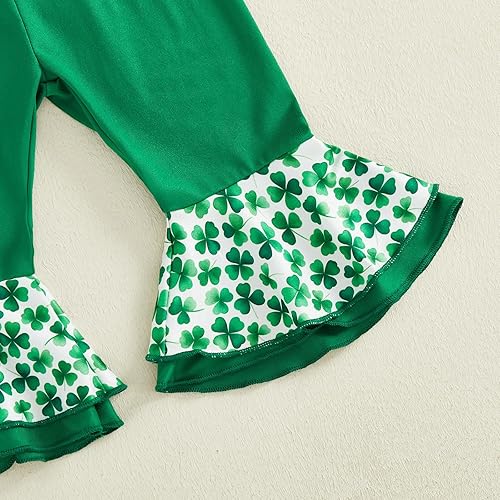 Miniatura 6 de My First St Patricks Day - Traje de bebé niña recién nacida, trébol de la suerte, mameluco con pantalones acampanados, diadema para primavera