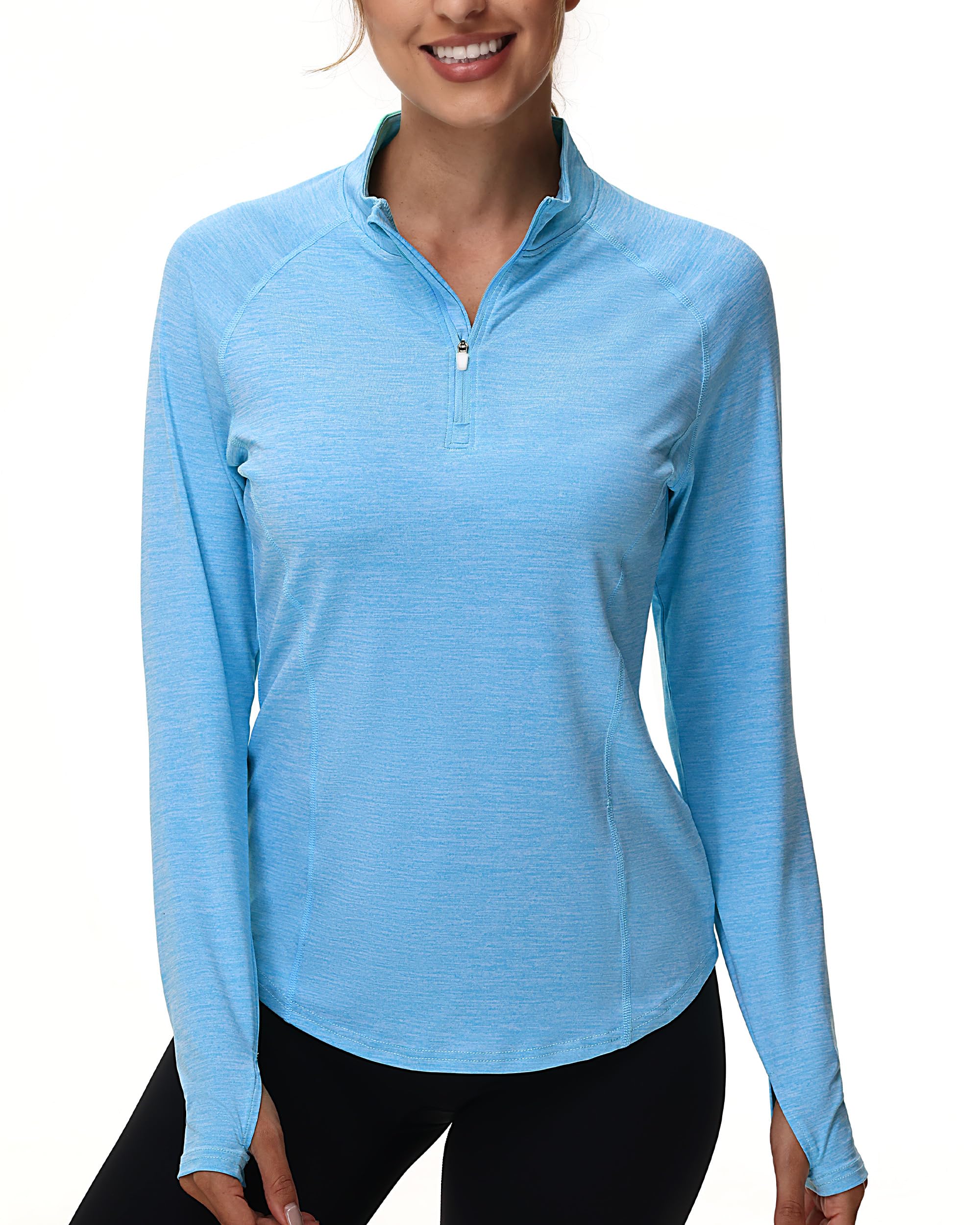 isnowood Women's 1/4 Zip Long Sleeve Rash Guard, UPF 50+ UV Sun Protection Shirts, Quick Dry Workout Hiking Athletic Tops