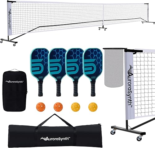 Miniatura 9 de AuroraSynth Juego de pickleball con 4 paletas de pickleball de fibra de vidrio, 4 bolas, red sin nudos de polietileno de 18 capas de 22 pies x 3